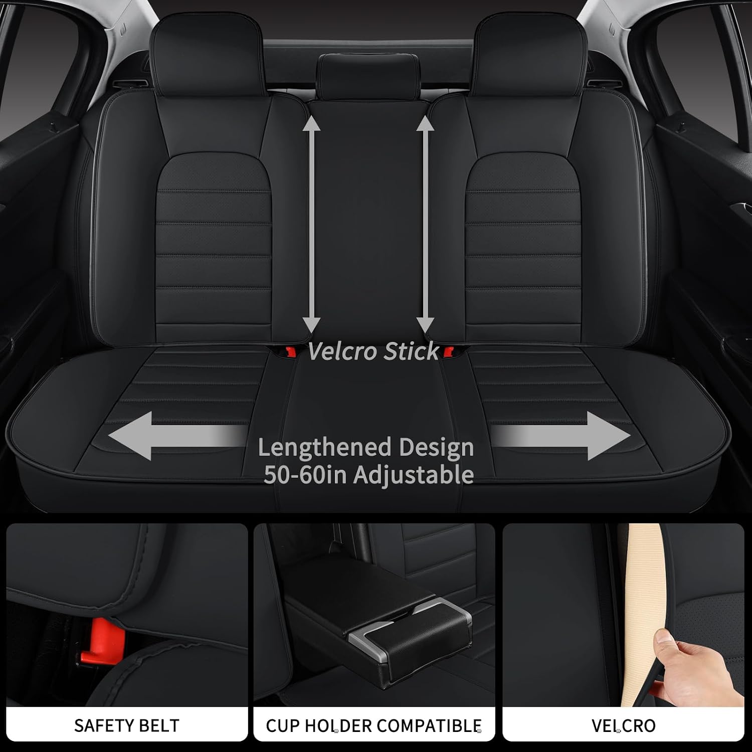 Seat s Full Set, 5 count  Leather Seat s for ,  Front and Rear Seat s Breathable Automotive  Seat  for  , SUVs, Sedans, Black