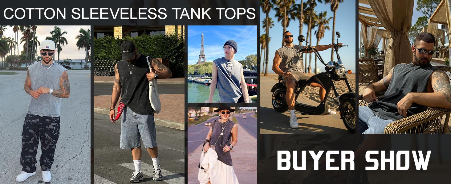 3 Pack Men's Cotton Sleeveless Muscle Tank Tops Vintage Acid Wash Cutoff Loose Workout Tee Shirts Running Men Women Cotton Workout Tank Tops Sleeveless Acid Wash Tshirts Cut Off Muscle Shirts