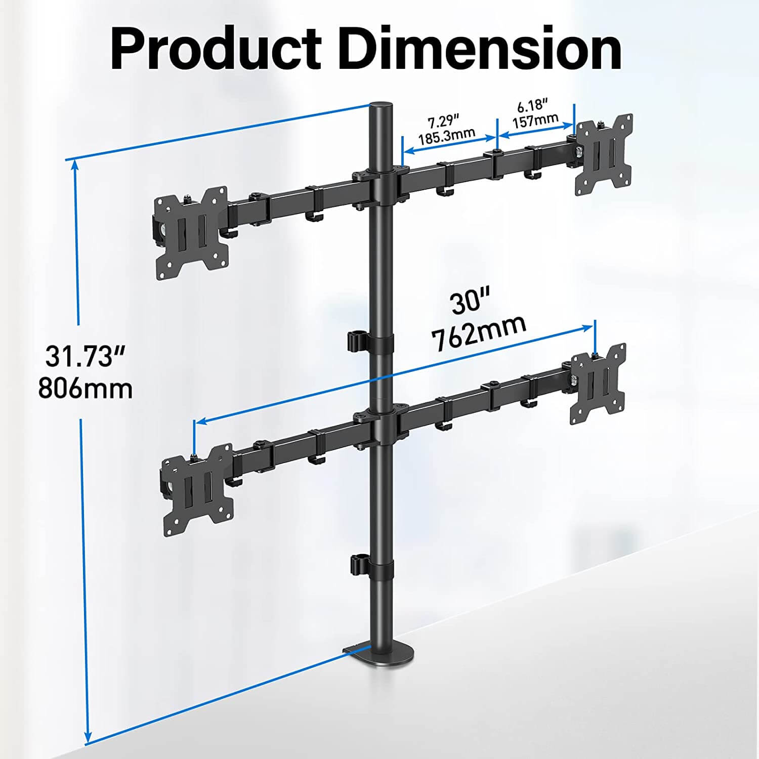 MOUNTUP 13"-32" Four Monitor Desk Mount, Fully Adjustable Stacked Mount Holds up to 17.6lbs per Arm, MU3007