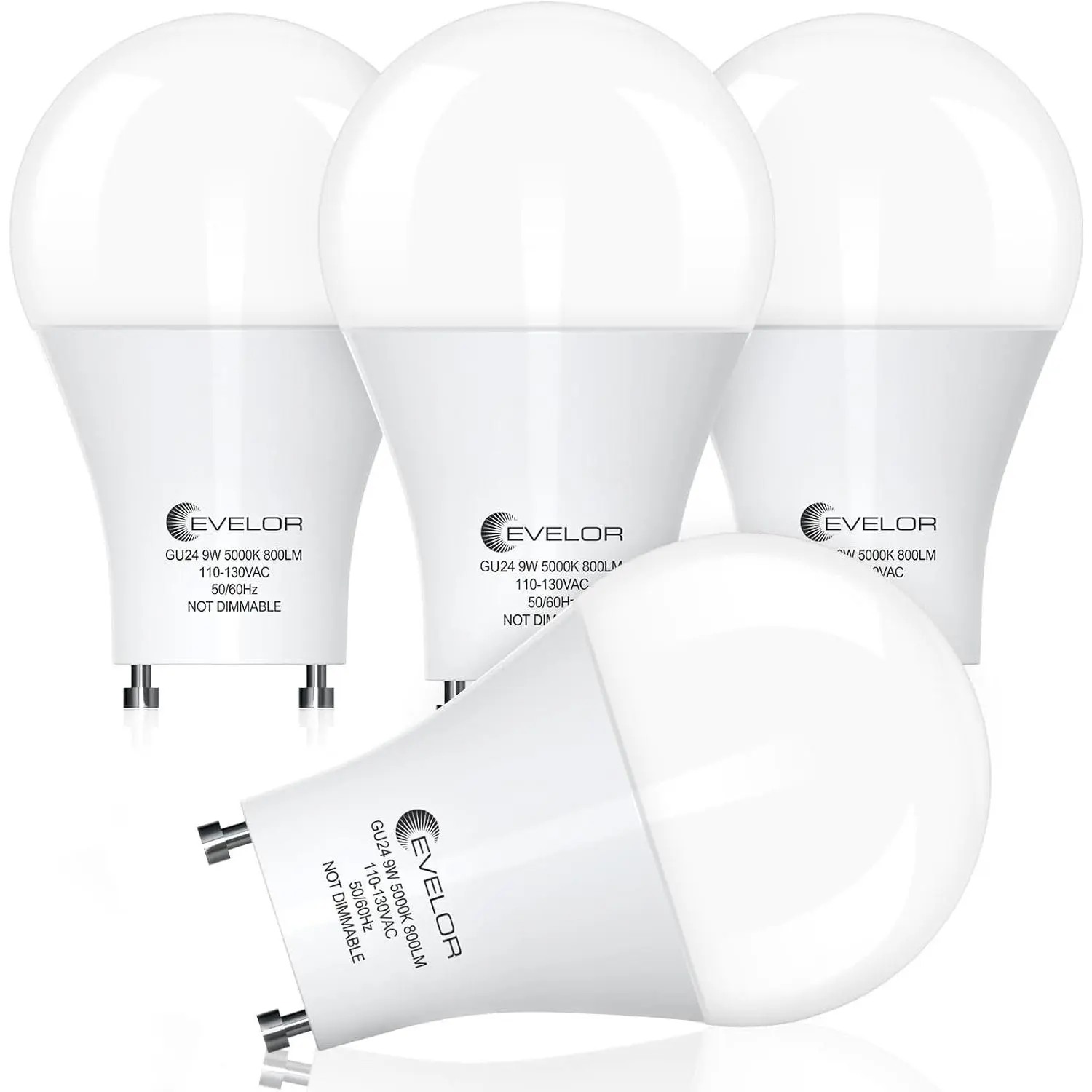 GU24 LED Light Bulb,60 Watt Equivalent Daylight White 5000K,Non-Dimmable,Efficient 9W,800 Lumens Twist and Lock 2 Prong Light Bulbs,15000 Hours,Ideal for Kitchen,Living Room,Bedroom, 4-Packs
