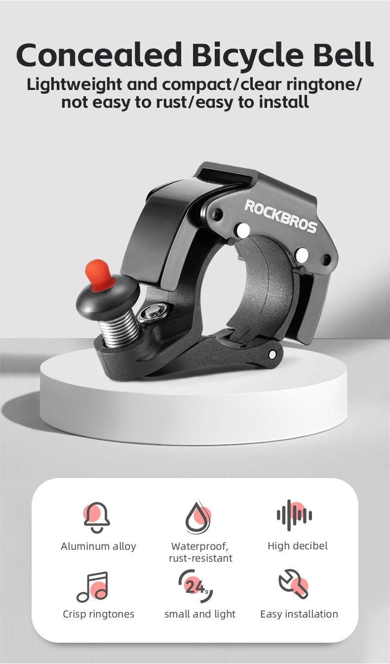 ROCKBROS Bike Bells Hidden MTB Bells Bicycle Bells for 22.2mm Handlebars, More Than 100dB, Clear & Long Sound Ringer
