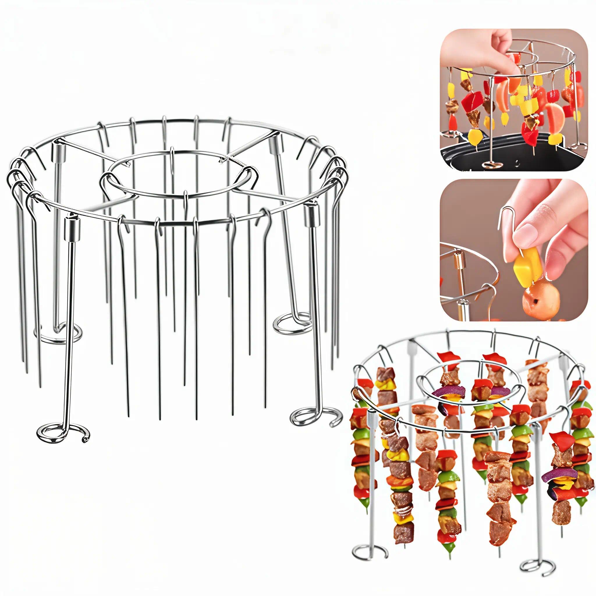 2026 Modern Vertical Skewer Stand with 24 Sticks, Fits 3QT–6QT Air Fryers, Ovens and Small Grills, Delivers Balanced Heating, Avoids Charring, Great for Grilling Kebabs, Veggies & Sausages, Useful Kitchen Accessory