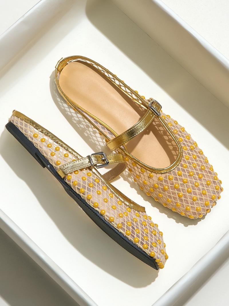 Women's Fashion Square Toe Summer Outdoor Sandals, Breathable Mesh Lace-Up Shoes, Rivets Design, Casual Beach Footwear, Casual Flat Sandals