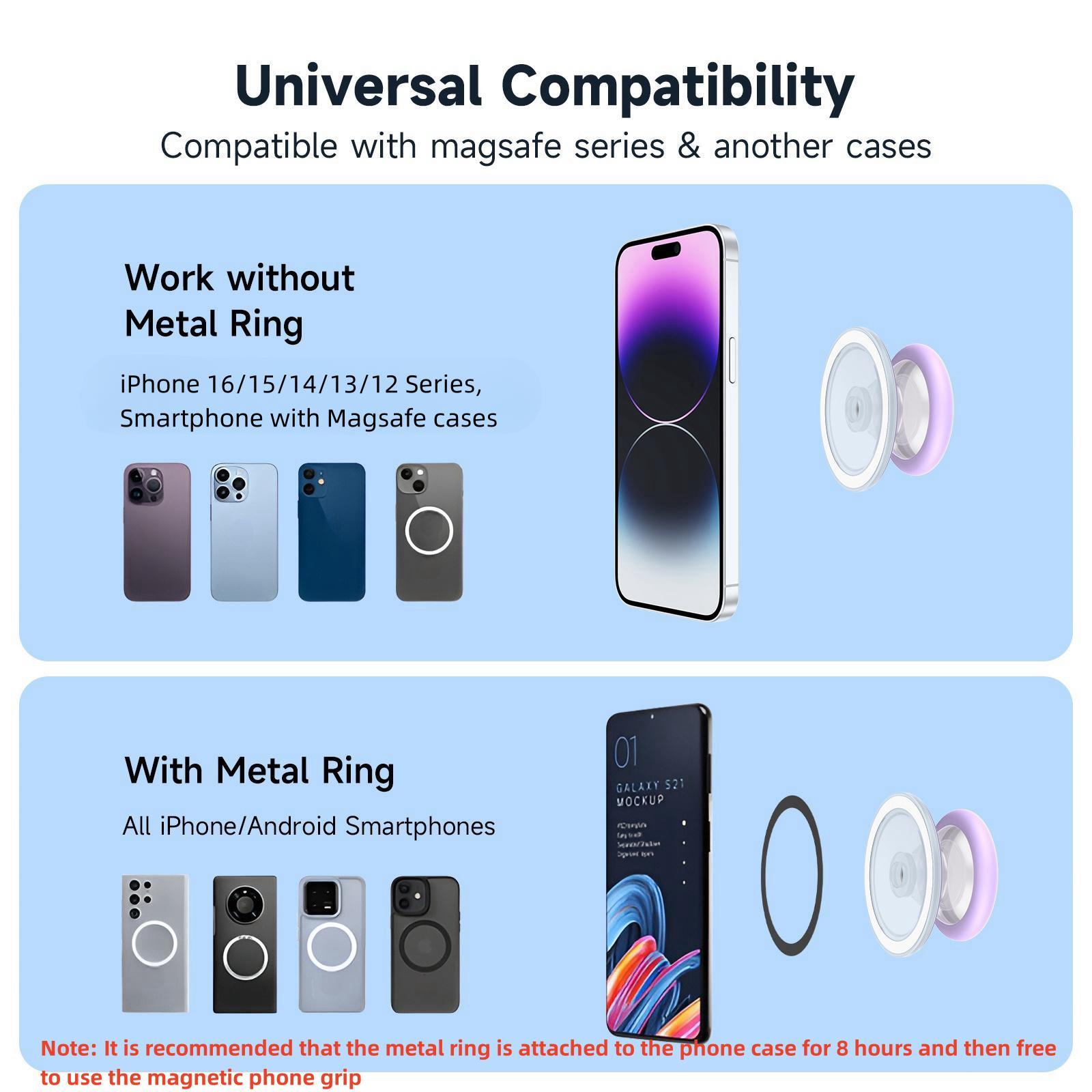 Strong Magnetic Phone Grip, Telescopic Lazy Phone Bracket, Removable Round Silicone Part, Hands-Free Phone Mount for iPhone 17/16/15/14/13/12 Series #GLOBAL PICKS