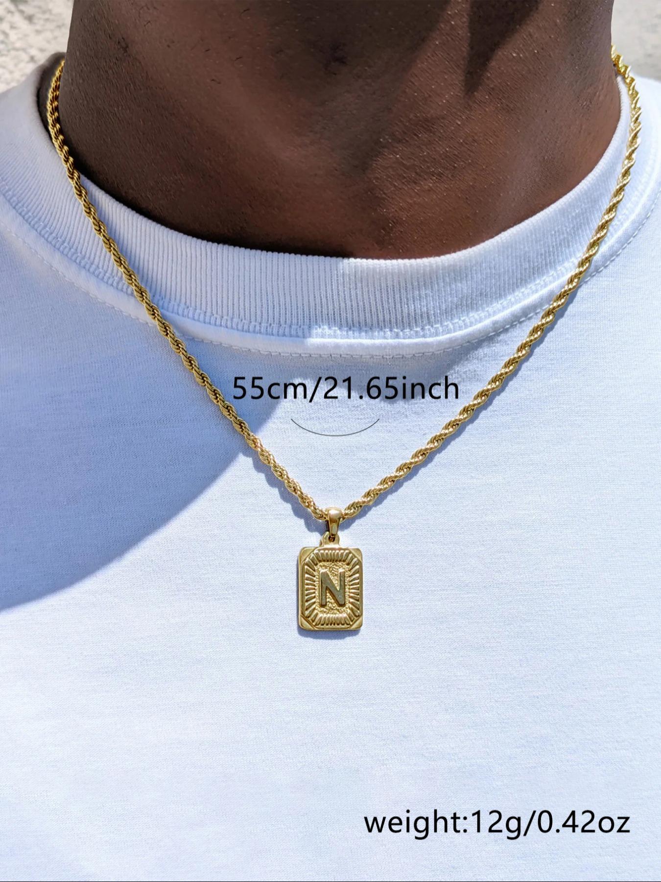 Men's Stainless Steel Necklace with Square Pendant and Initial Letter, Personalized A-Z Design, Rope Chain Jewelry, Fashion Accessory, Exquisite Jewelry Gift