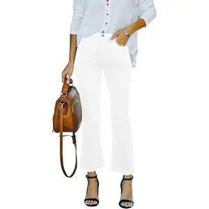 Jeans for Women Cropped Stretchy Mid Rise Bell Bottom Jeans Womens Crop Flare Jeans with Raw Hem
