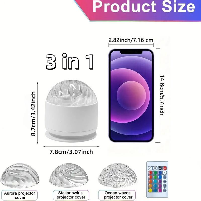 Aurora, Water Ripple and Sky Projector Light, 1/2 Counts USB Rechargeable 16-color LED Projector Lamp with Remote Control, Northern Lights Ambient Ceiling Light, Ceiling Projection Lamp for Room Decor