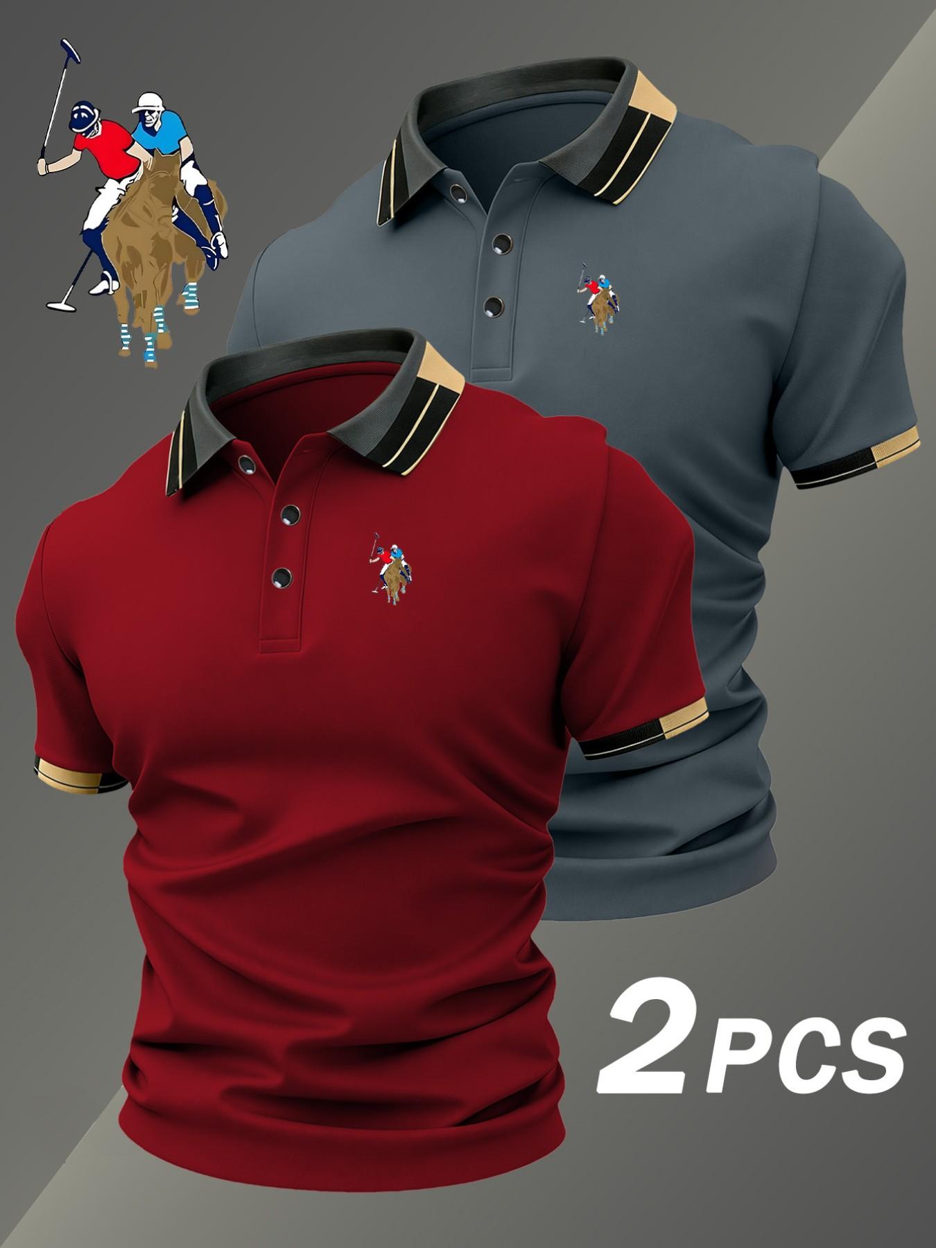 Two-Piece Hh4557 Paul Mccartney Knight Logo Print Men's Collared Shirt, Elastic Casual Breathable All-Season Comfortable High-End Polo