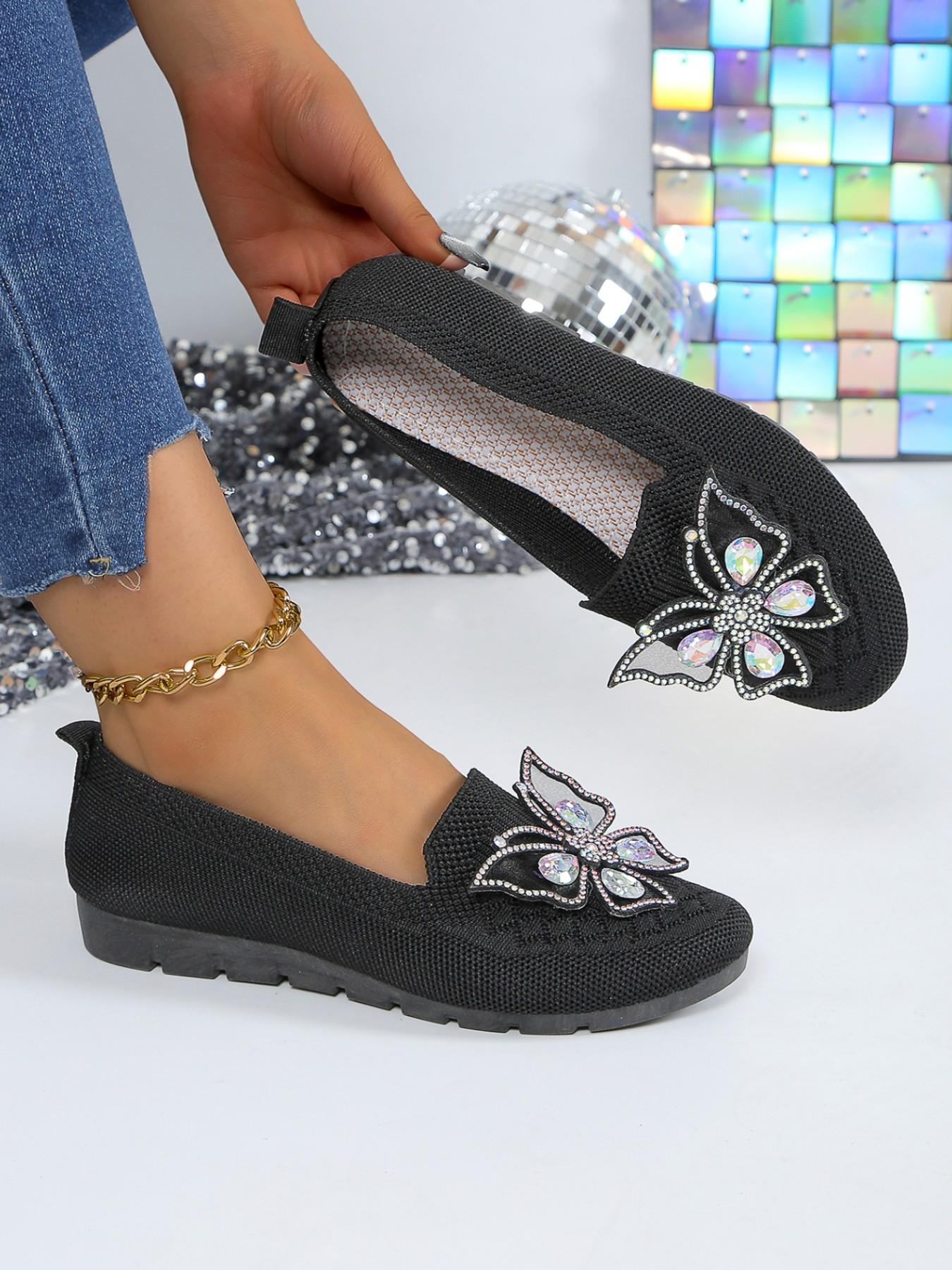 Water Drill Butterfly Loafers, Slip-On Soft Sole Lazy Single Shoes, Commuter Versatile Women's Shoes, Comfortable and Stylish Footwear