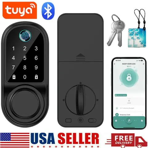 Smart Door Lock, Anti Theft Biometric Fingerprint Digital Electronic Lock with Bluetooth, Password, Keypad, Keyless Entry Deadbolt, Left/Right Compatible, 35-55mm Door Thickness Fit, Smart Home Gadget