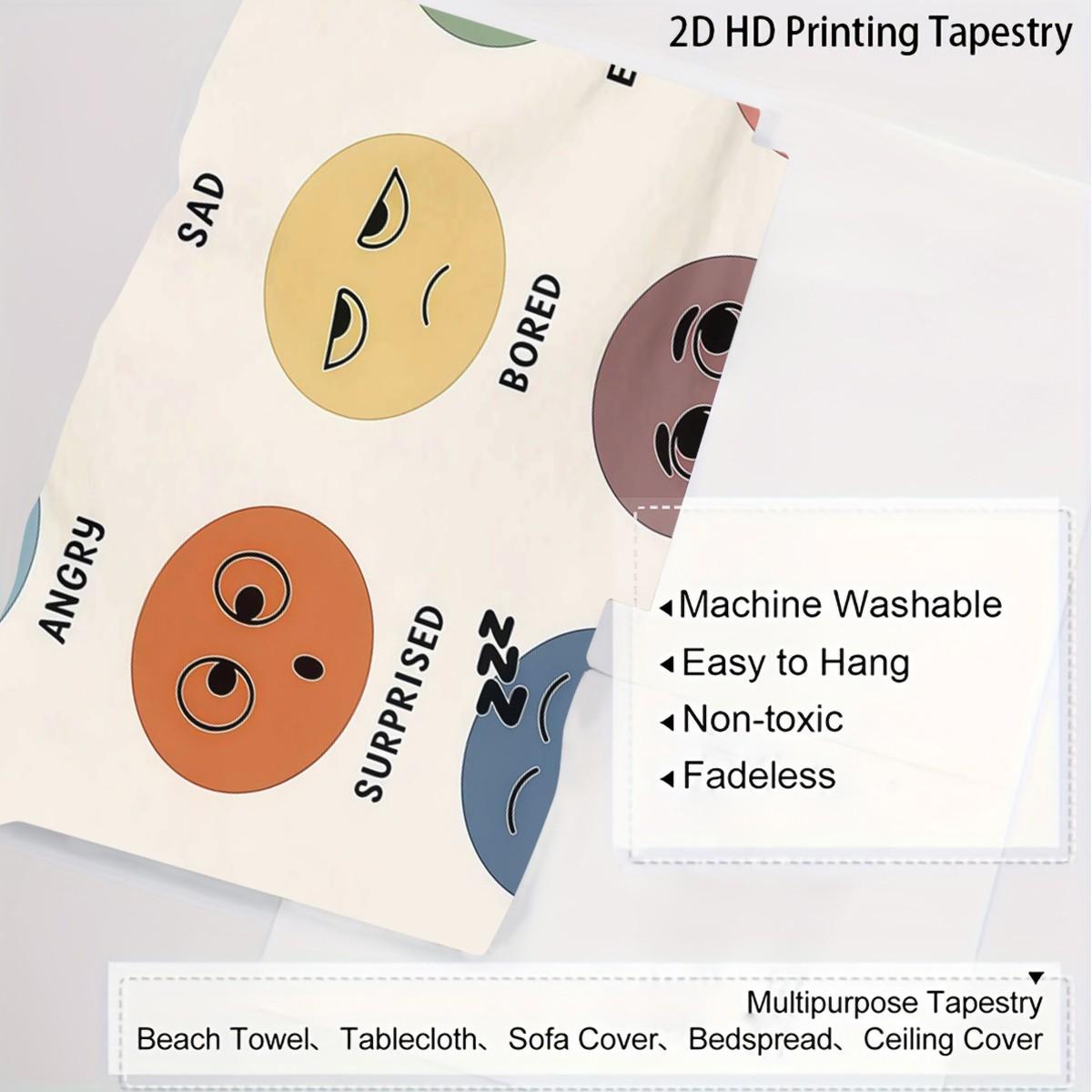 It Is Okay to Feel Emotion Chart Tapestry, Mental Health Awareness Wall Hanging, Colorful Mood Faces Tapestry for Bedroom Living Room Office, Positive Affirmation Wall Decor, Ideal Gift for Teens & Adults