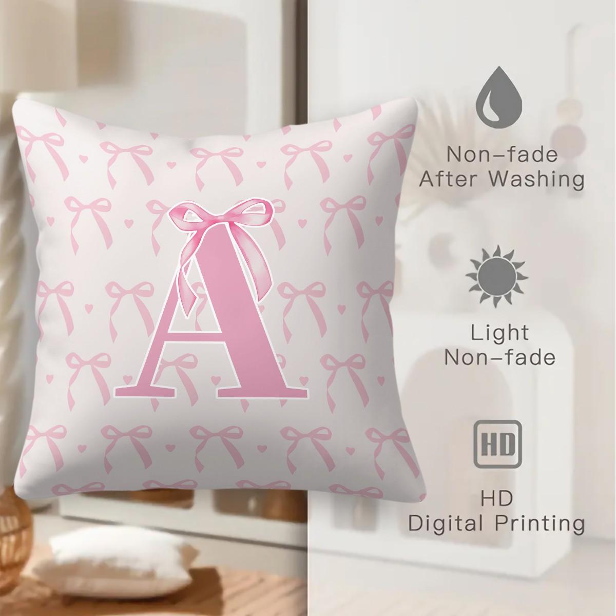 Pink Romantic Ballet Bow Full Alphabet Initial Throw Pillow with Insert, Coquette Aesthetic Decorative Pillow for Sofa, Bay Window, Patio, Cafe, All Season Use, Back Support Cushion, Ideal Housewarming Birthday Christmas Gift