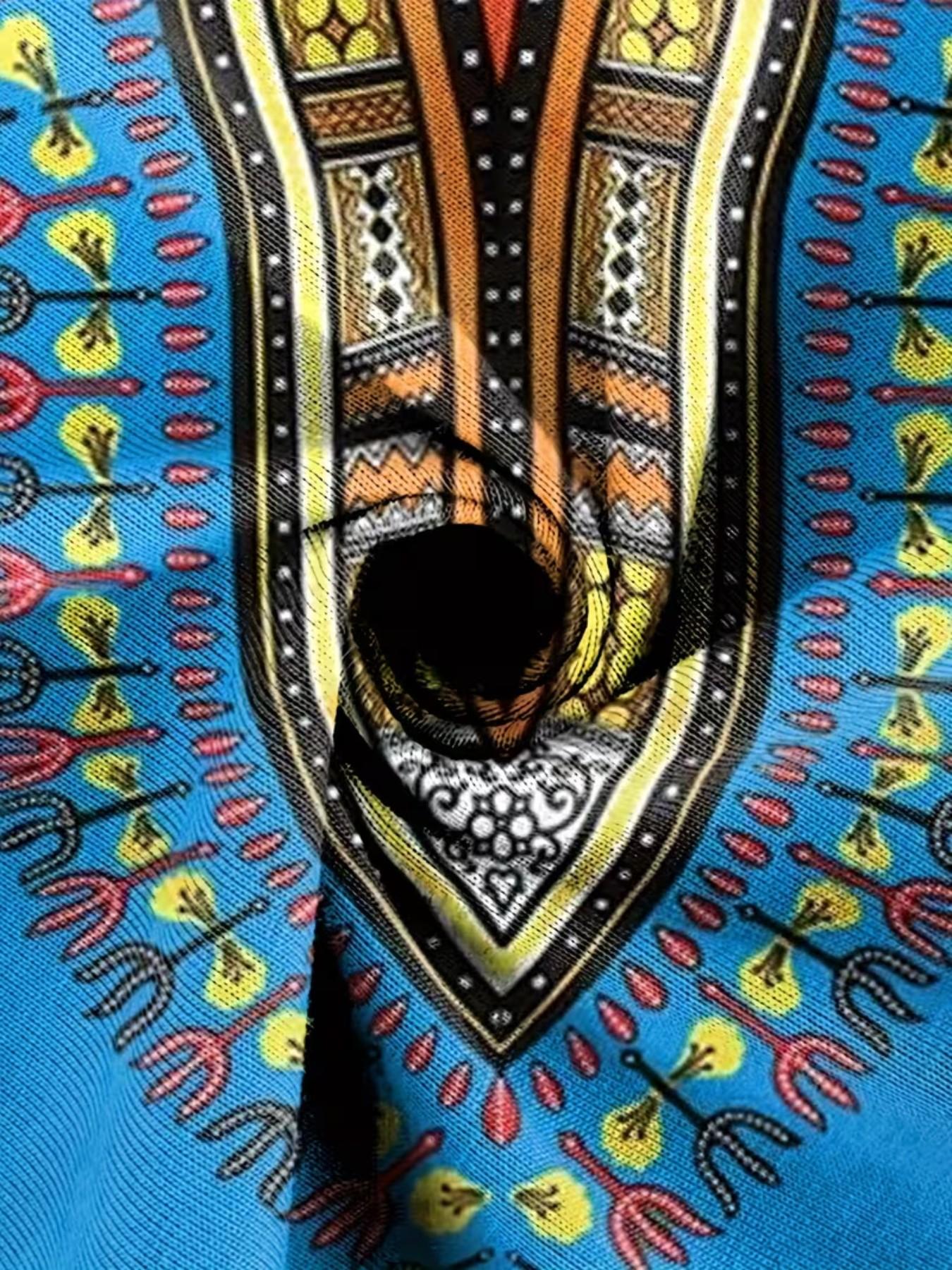 Men's Ethnic Style Pattern Set, Digital Print Short Sleeve Round Neck T ...