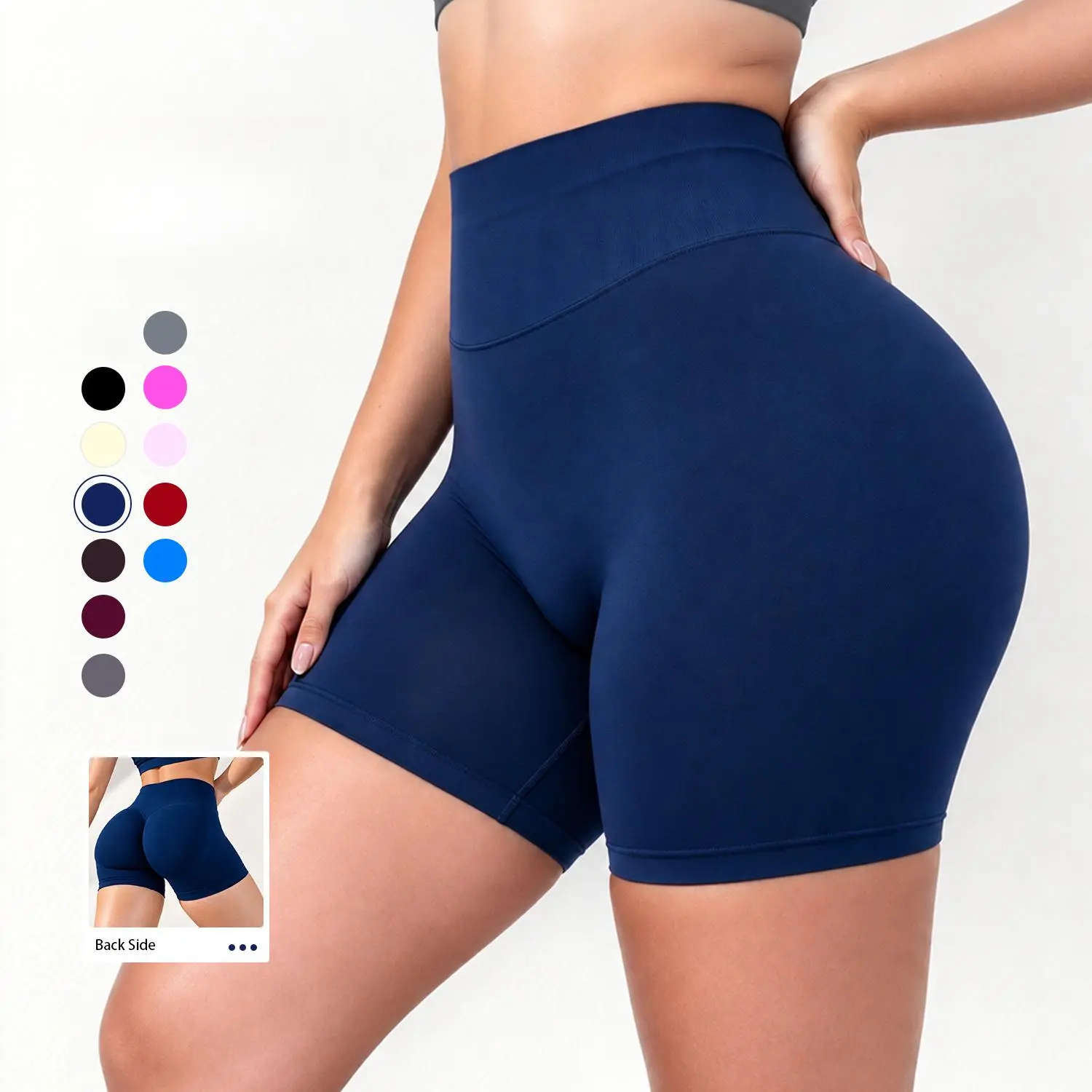 No Logo Solid Yoga Shorts for Women, High Waist Butt Lifting Workout Shorts, Tummy Control Stretch Athletic Shorts, Soft Buttery Gym Biker Shorts for Running Pilates