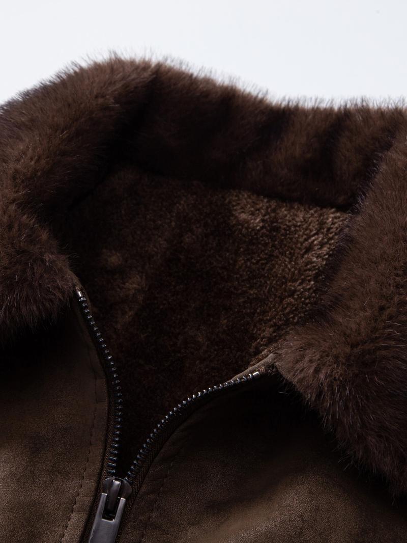 Men's Winter Velvet Jacket, Fleece Lined Thick Fur Collar, Vintage Lapel Multiple Pockets, Warm Motorcycle Coat