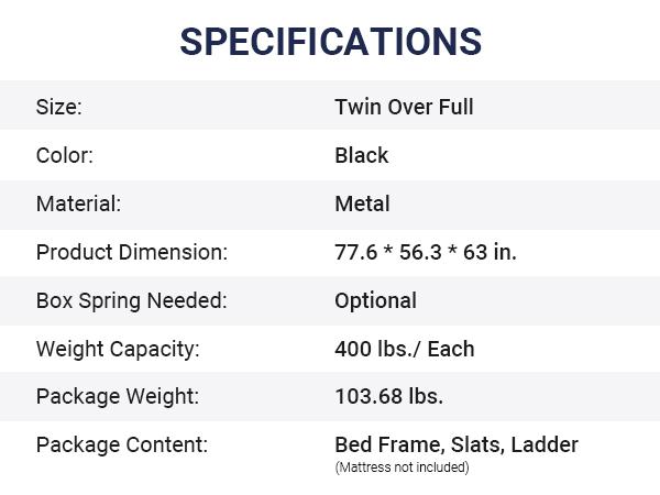 Allewie Twin Over Full Metal Bunk Bed - 【Frame Only No Mattress】Removable Stairs & Heavy Duty Frame with 12" Underbed Storage, Black/White, #TikTokShopfalldealsforyou