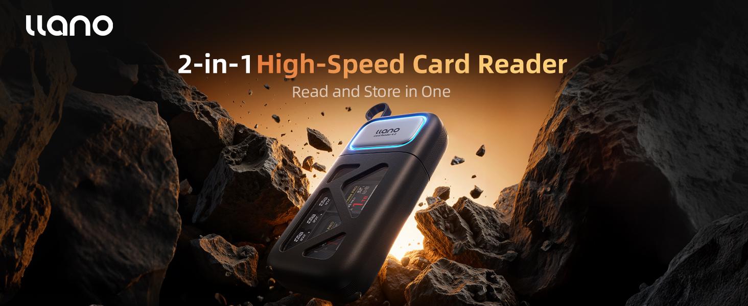 llano 2-in-1 High-Speed SD/Micro SD Card Reader Adapter(UHS-II Supported),Holder Case, Built-in Slot Storage, Compatible with iPhone, Android, PC, MacBook, Laptop, Dual Slot, USB Type-C 3.2 Gen1