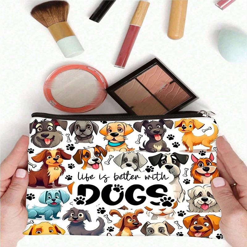 Women's Dog Print Makeup Bag, Travel Cosmetic Organizer, Portable Toothbrush Case, Large Capacity Zipper Design, Perfect Gift