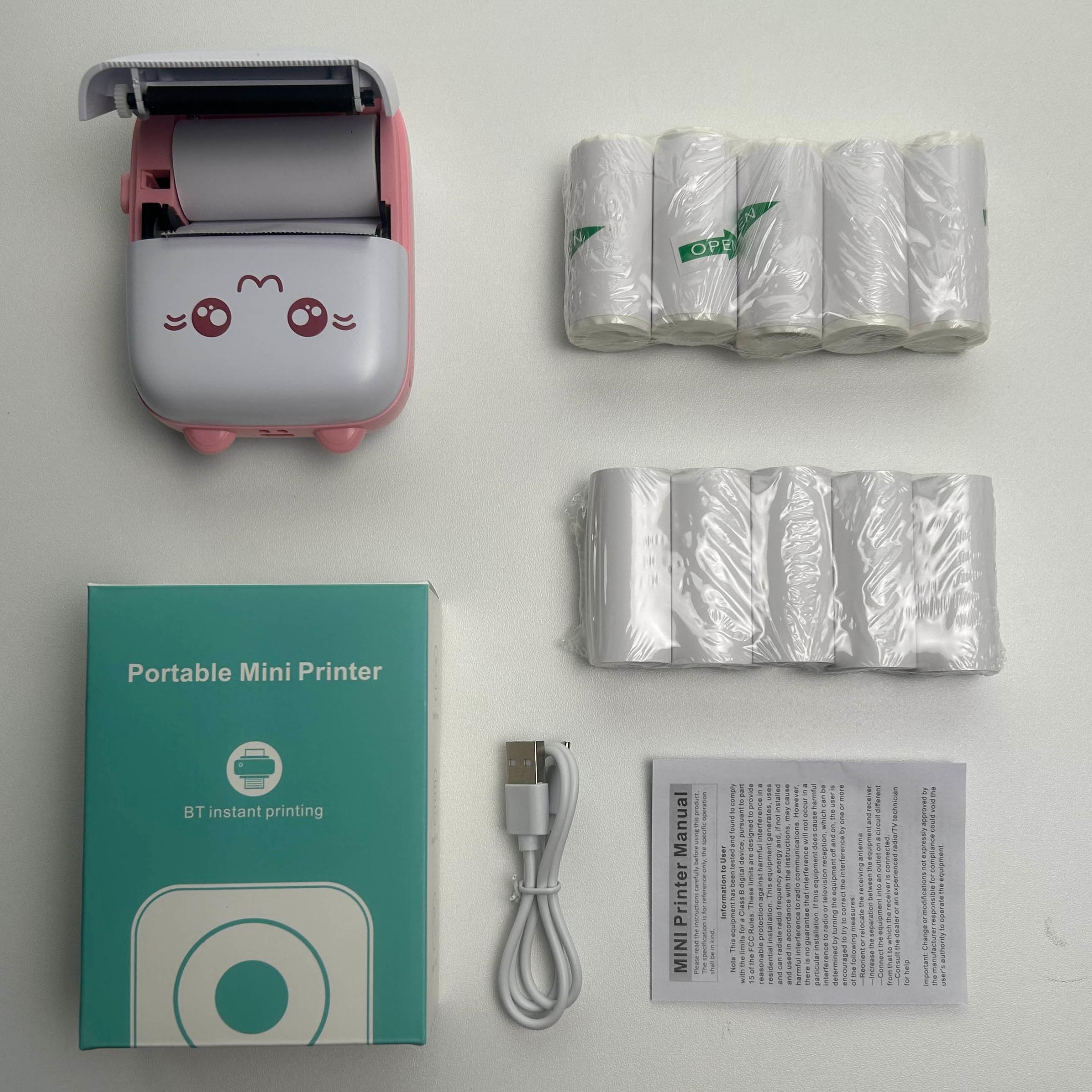 Ink-free Printing Mini Printer, Printing Machine, 1 Set Portable Thermal Printer with 5 Rolls Thermal Printing Paper & 5 Rolls Self-adhesive Printing Paper, Birthday Gifts #GLOBAL PICKS