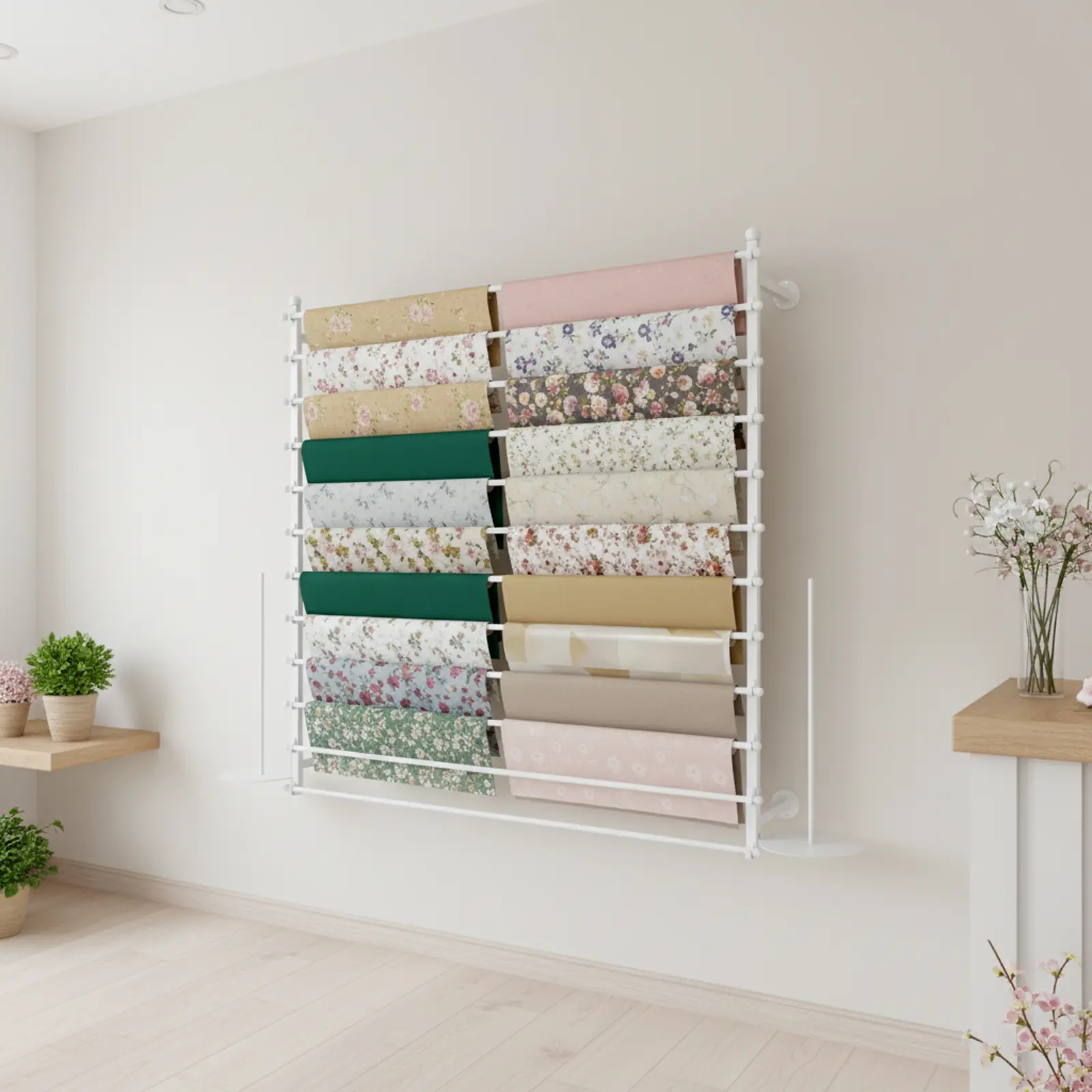 12 Rod Wall Mount Ribbon Holder 120cm for Gift Shop Florist Retail Store Storage Use