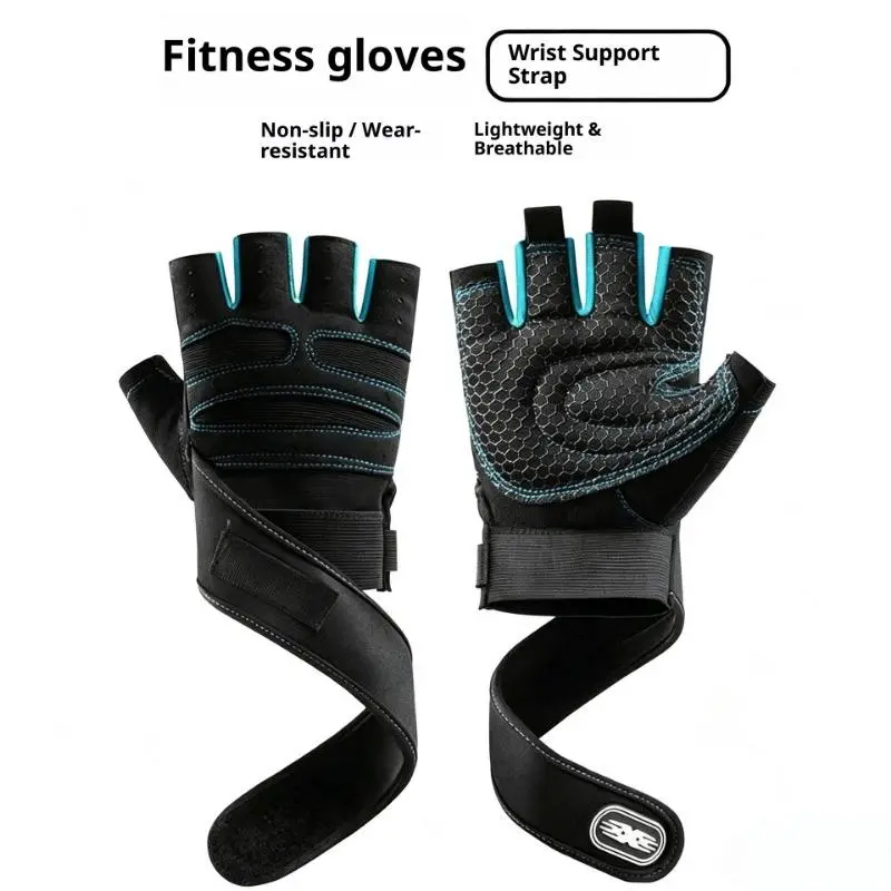 Unisex Half-Finger Fitness Gloves - Breathable, Non-Slip, Durable - with Integrated Wrist Strap Support, Shock Pads - Machine Washable for Weight Training, Pull-Ups, Outdoor Activities, Anti-Skid Weight Lifting Gloves, Snug Grip, Sporty Weight Lifting Glo