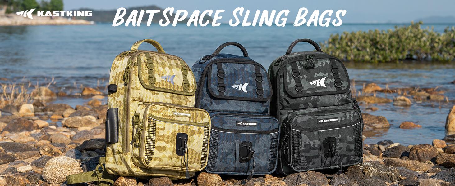 KastKing BaitSpace Fishing Sling Bag, Fishing Backpack with Rod & Beverage Holder, Tackle Bag for Fishing Gear