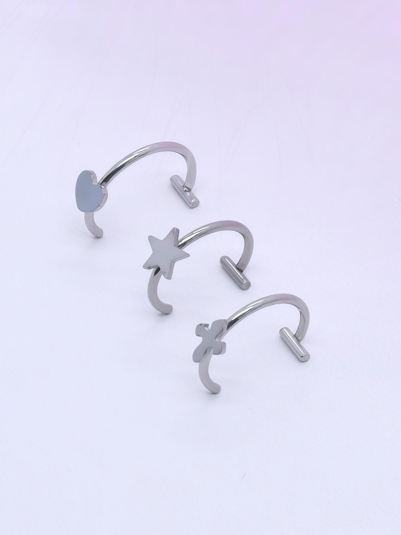 3pcs Heart Cross Star Fake Lip Ring Set – No Piercing Clip On Lip Labret, Adjustable Non-Pierced Lip Cuff, Pain-Free Alternative Lip Jewelry for Women, Trendy Singles Day Valentine's New Year Gift