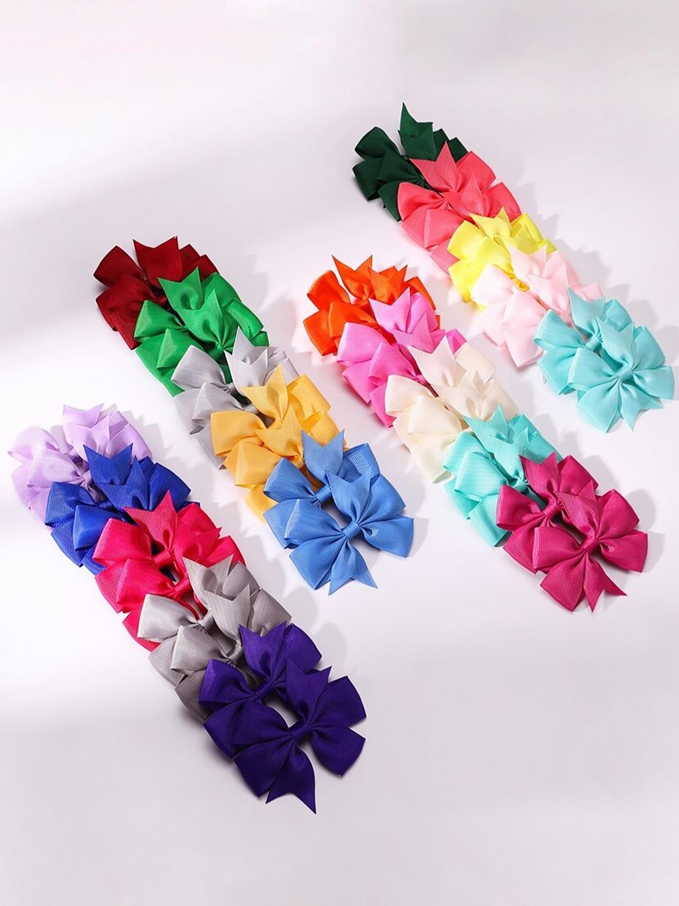 Random Color Bow Decor Hair Clip (20pcs), Cute Colorful Hair Accessories for Girls, Simple Style Plain Color Hair Clip for Daily Use, Hair Pin Set