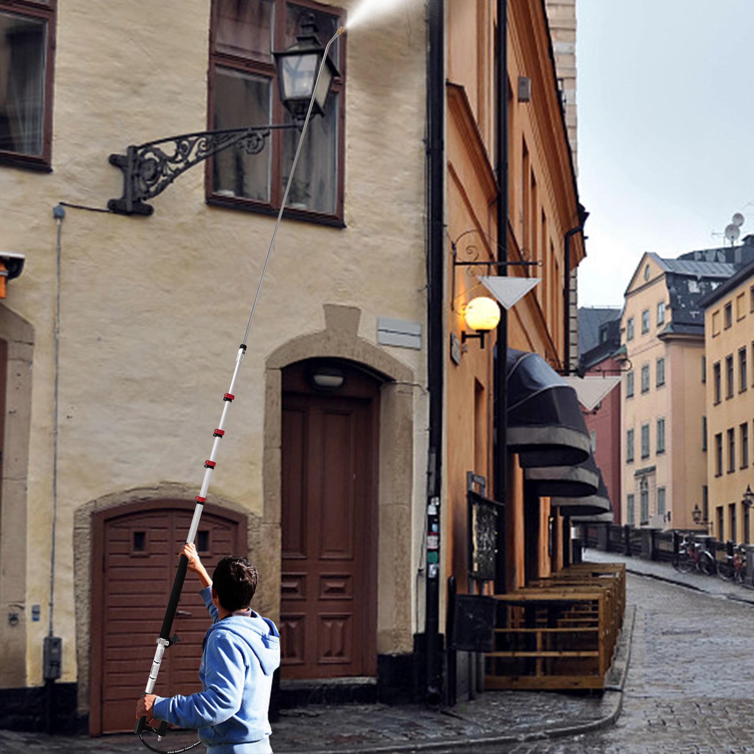 RIDGE WASHER 24 FT Telescoping Pressure Washer Wand, Pressure Washer Extension Wand, Telescopic Gutter Cleaner With 3 Curve Wands, 7 Spray Nozzle Tips, Adjustable Support Belt and 2 Adapters, 4000 PSI