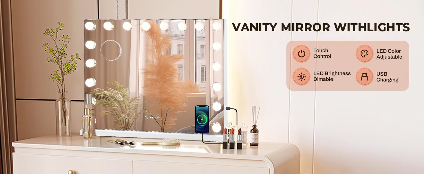 Makeup Mirror with Dimmable Bulbs with 10xMagnifier,portable makeup,3Color Lighting Modes,Detachable,Luxury Home LED Gift Decorations for College Dormitory Fixtures, Locker Rooms and Bedrooms,Perfect Gift for Girlfriends, Moms,hollywood makeup mirror