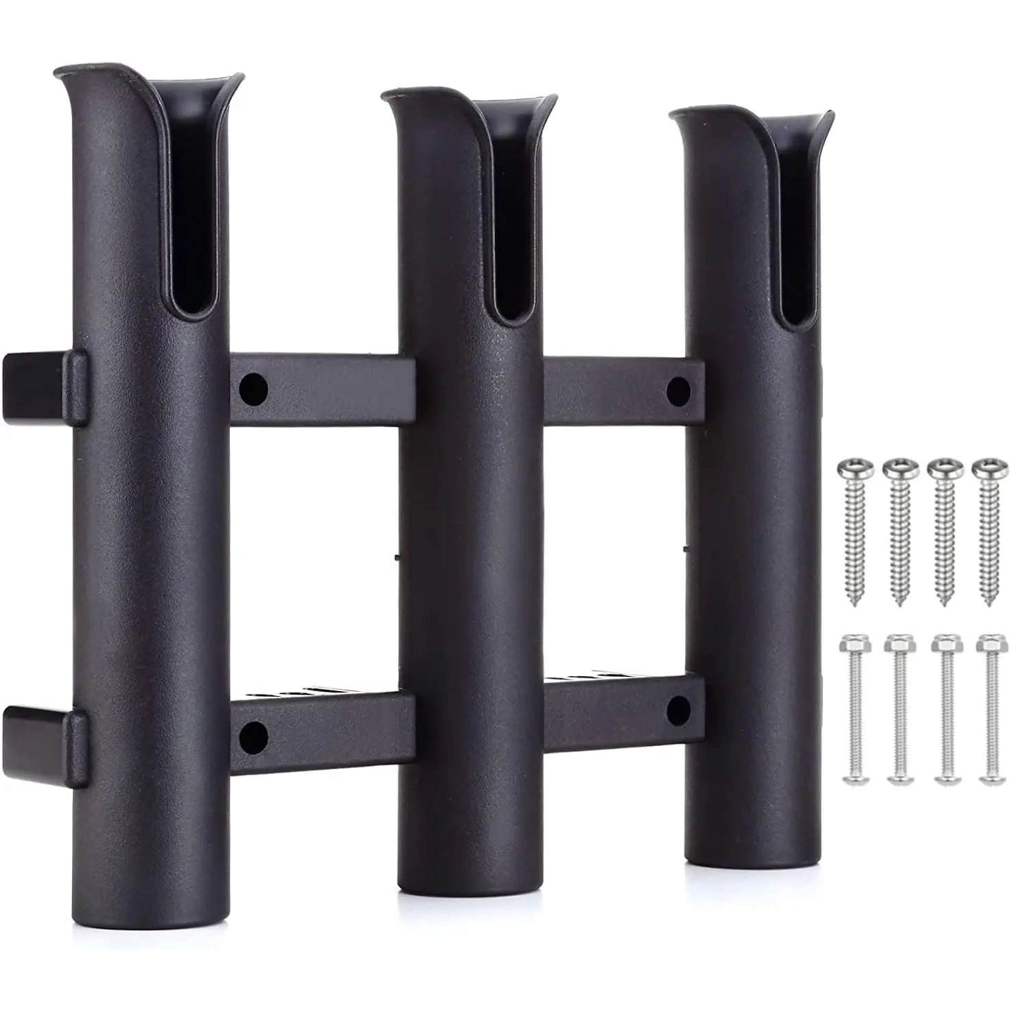 Fishing Rod Holder Bracket, Tube 3 Rod Rack, Fishing Rod for Boat Kayak Garage Storage or Truck with Screws Side-Mount (Black)