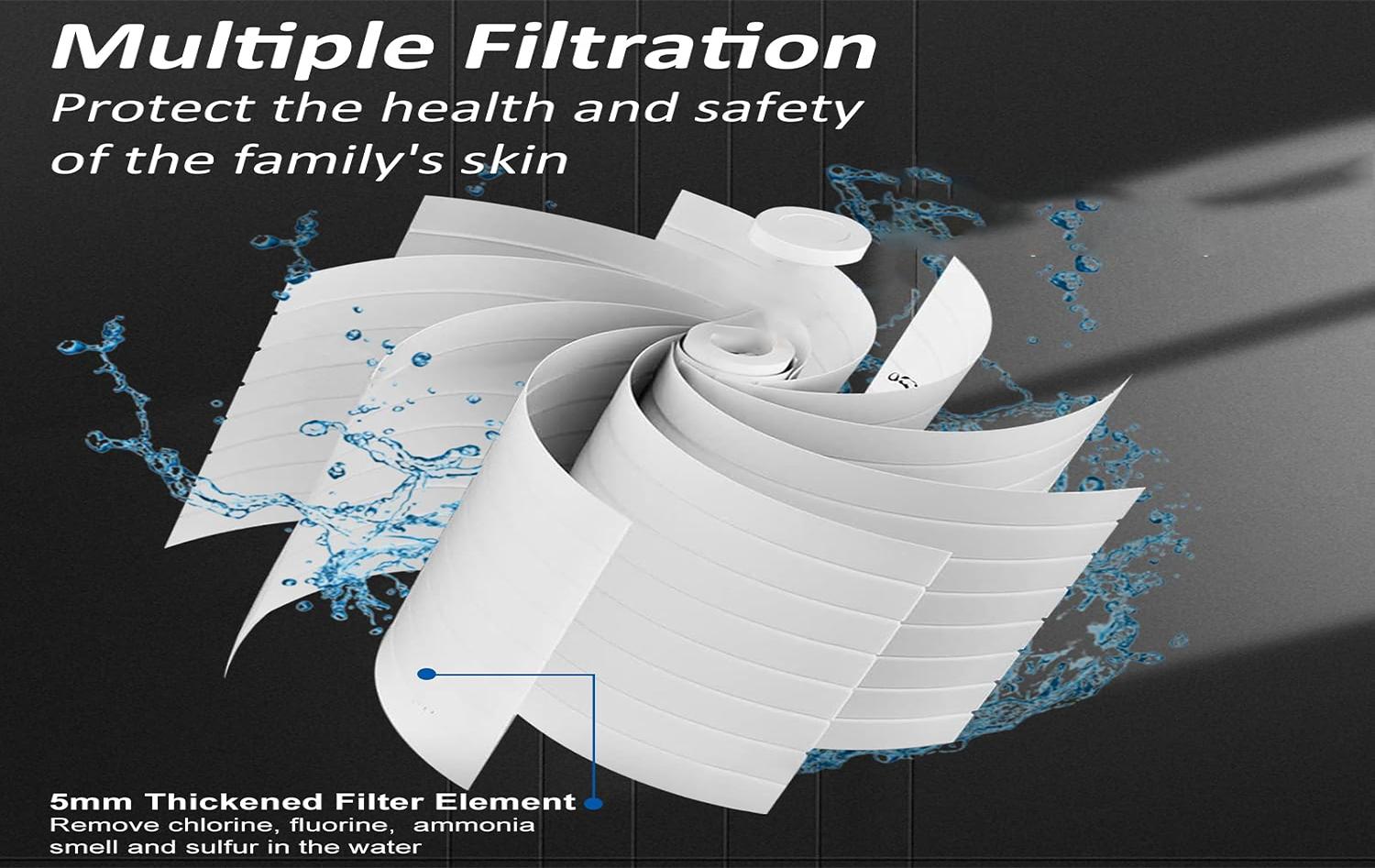 The 5-in-1 pressurized handheld shower head features one-touch on/off control and cool mist mode, a universal 59-inch hose, a drill-free mount, and 6 filters, making it ideal for a comfortable massaging shower.