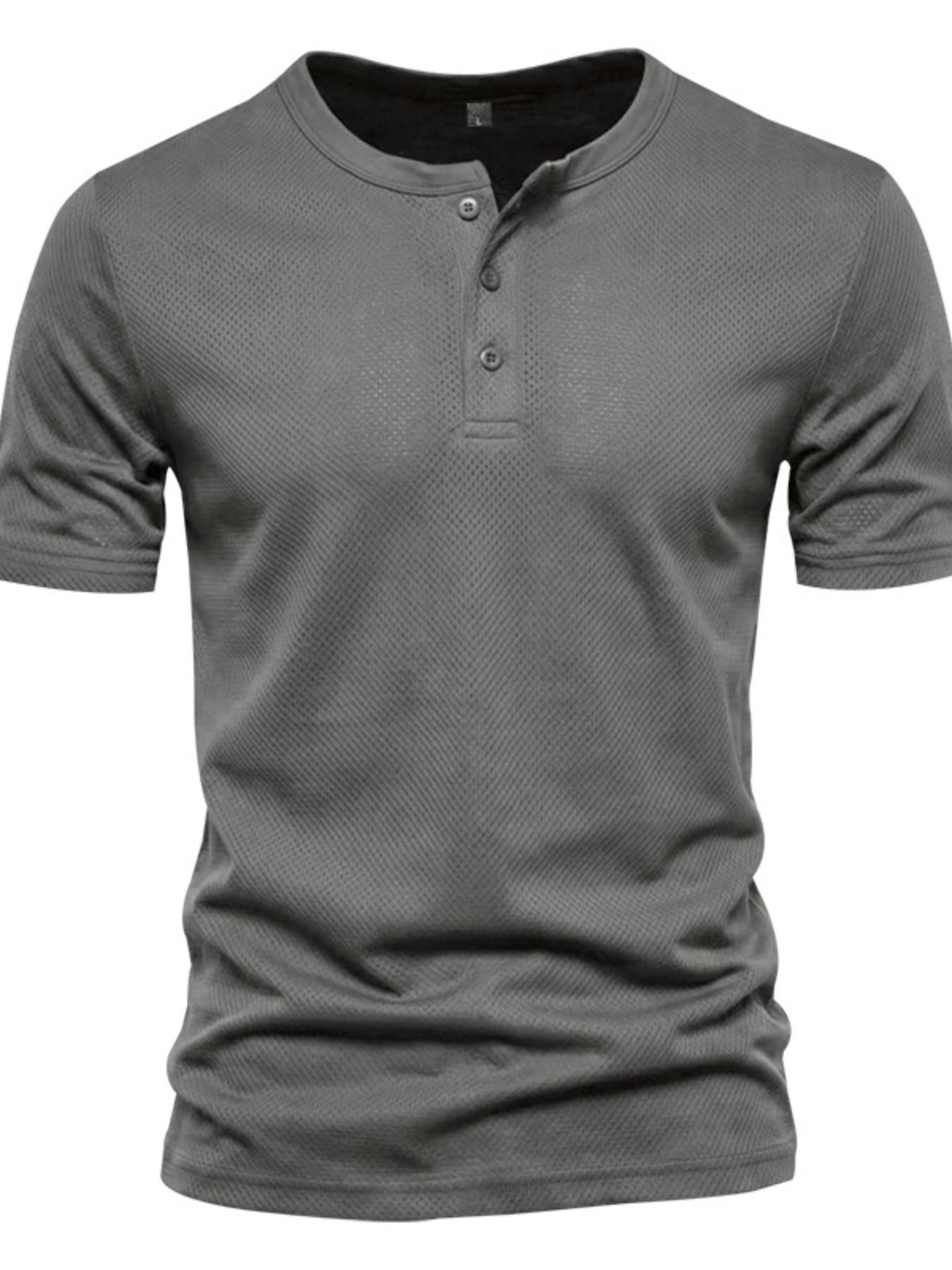 Men's 5-Pack Three-Button Mesh Short Sleeve Henley T-Shirts, Athletic Apparel, Summer Breathable Solid Color Casual Sports Tops, Comfortable Basic Top, Fitness T Shirt