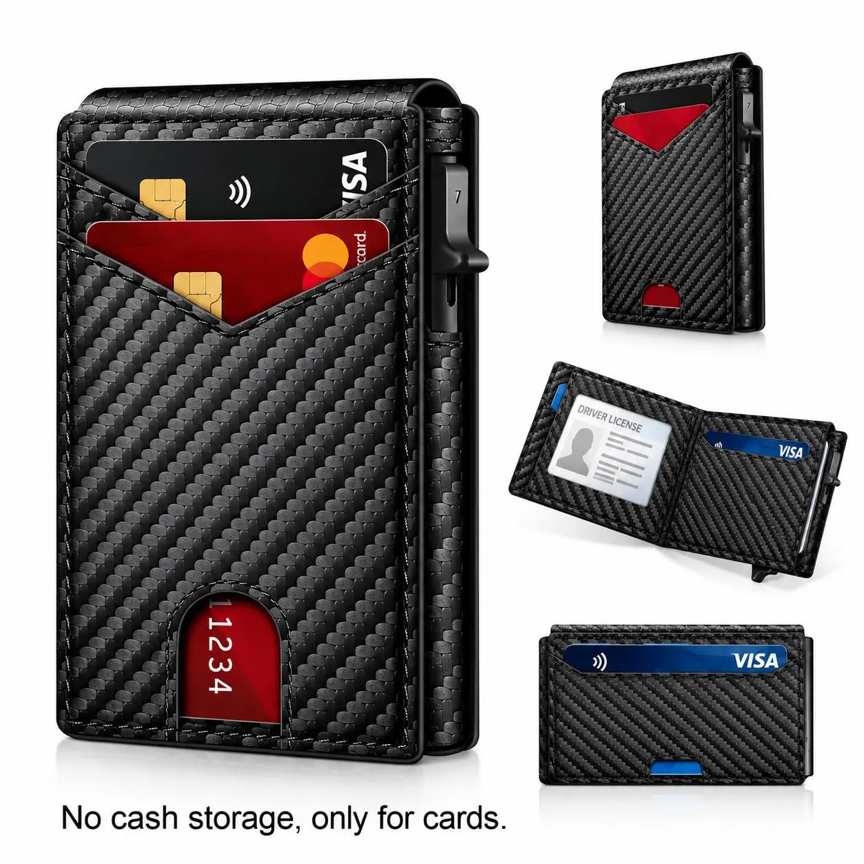 Men's Slim Black RFID Popup Card Holder Wallet - 1-Touch Eject, Secure Storage, Removable Cardholder, Push-Up Access, No Cash Storage, RFID Card Slots, Men's Accessories, Christmas Gift for Boyfriend