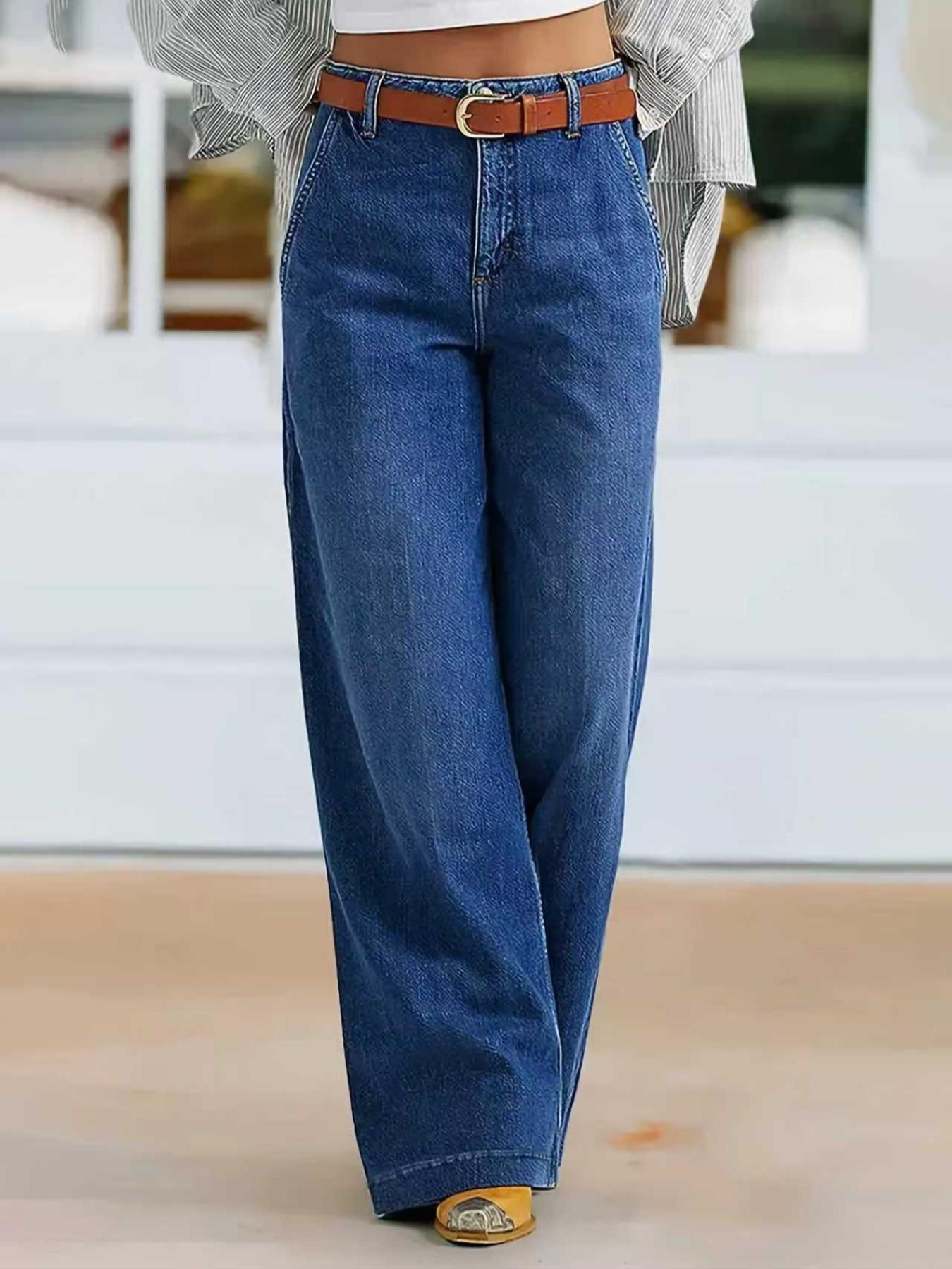 Women's Elastic Wide Leg Jeans Pants, Casual Denim Long Trousers, Comfortable Stretch Fabric, Fit, Perfect for Daily Wear