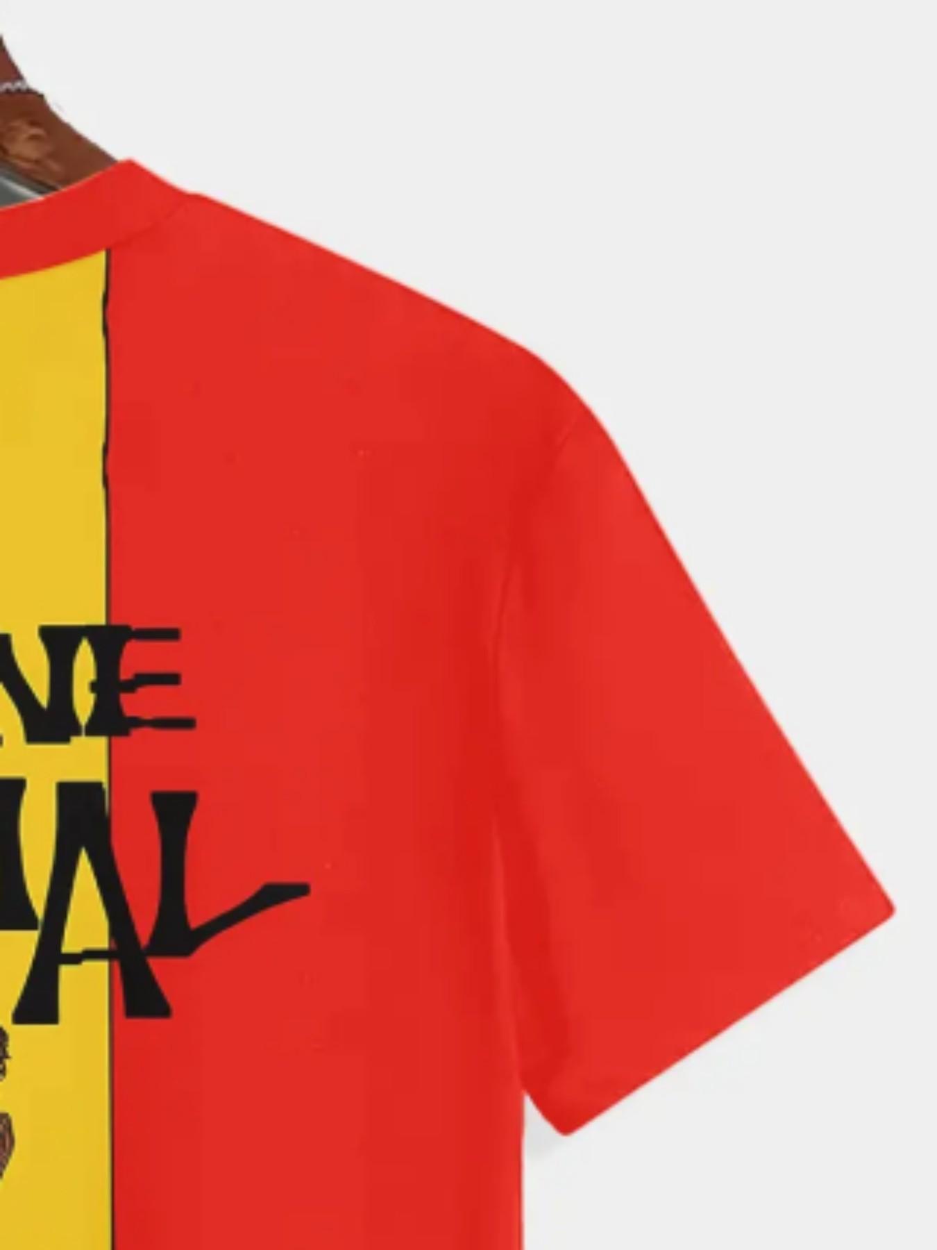 Men's Yarmal Spanish Print T-Shirt, Football Street Style Round Neck Short Sleeve Top, Loose-Fitting, All Seasons