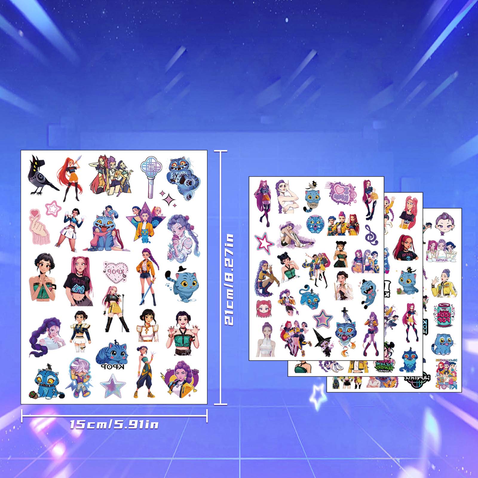 Cross-Border 4pc New Anime Tattoo Stickers, High-End Cartoon Anime K-Pop Temporary Arm Tattoos, Trendy Fashion Body Art Accessories