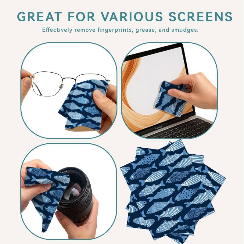 1/3/6/14pcs Blue Fish Pattern Cleaning Cloth, Multi - Specs Single - Side, For Camera/Glasses Lenses, Home & Photography Use, Soft Microfiber Material, Efficient Cleaning, Decorative Design