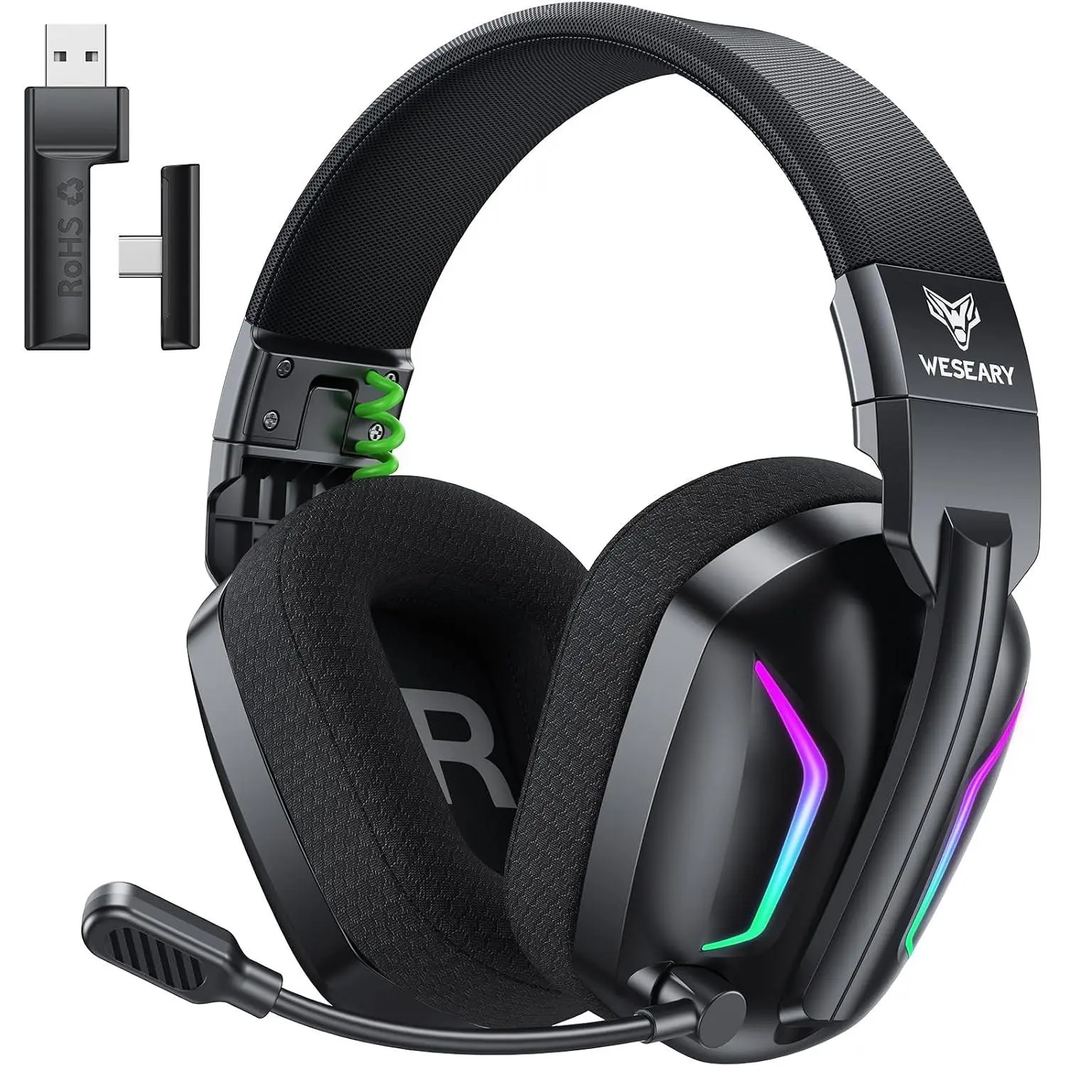 Wireless Gaming Headset for PS5 PS4 PC Switch Mac - 20ms Ultra-Low Latency 2.4GHz USB Bluetooth 5.4 Gaming Headphones with Mic, 50H Battery Life, 3D Spatial Audio, Dynamic LightingGift