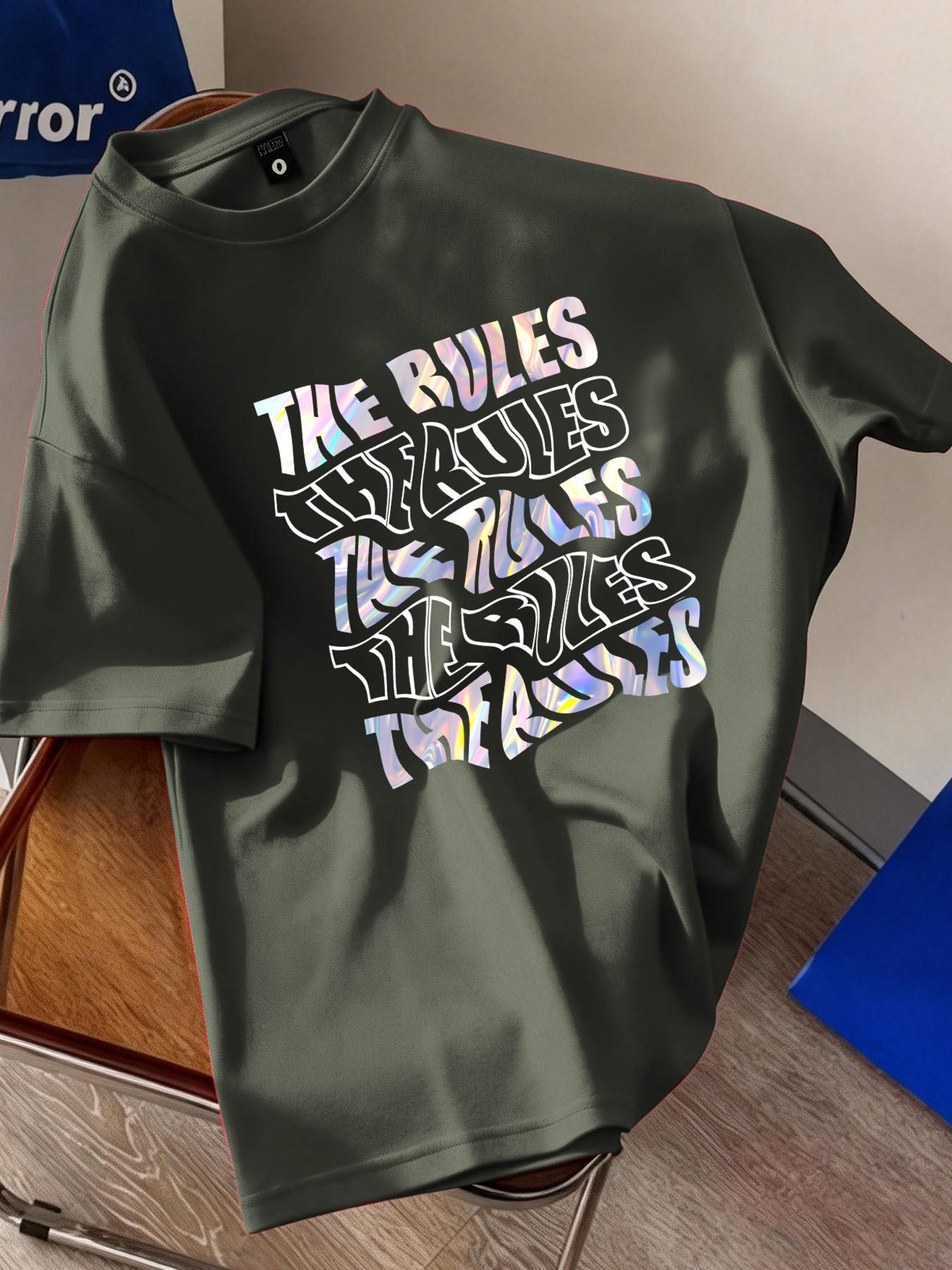 The Rules Laser Y2K Rebel Style Printed T-Shirt, Unisex Oversize Loose Fit, Casual Minimalist Design, Short Sleeve, No Collar, Random Print