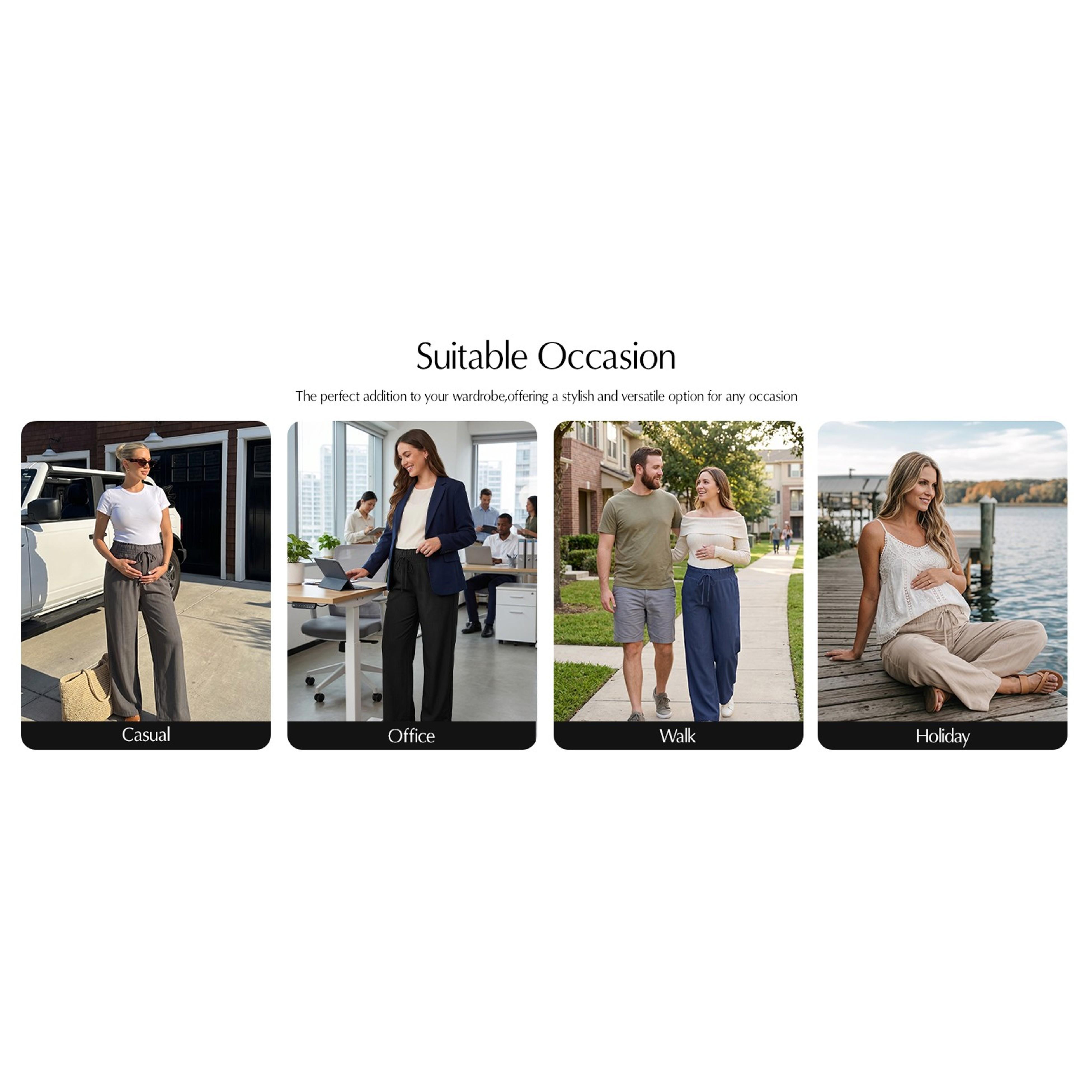 Maternity Pants Wide Leg High Waisted Flowy Pregnancy with Pockets | Fashion Plus Size Palazzo Pants For Business, Casual Summer Spring, Postpartum Outfits Work Trousers