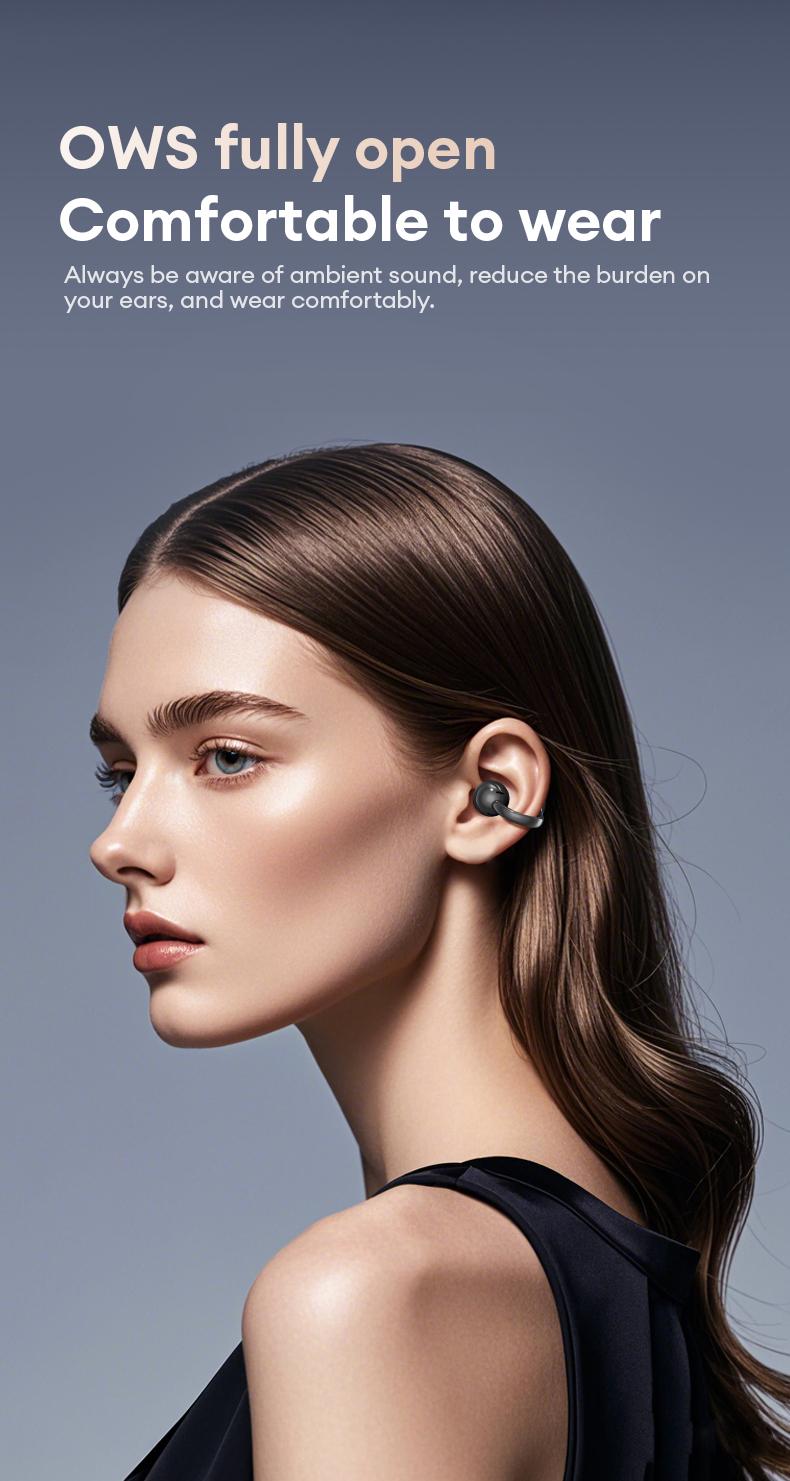 HYUNDAI M100 Clip-On Ear Headphones with Audio-Visual Touch Screen, Wireless Audio Headphones for Music & Phone Calls, Sport Waterproof & Sweatproof, with 2026 Bluetooth 6.0 for Faster, Stable Connection & Low Power Use