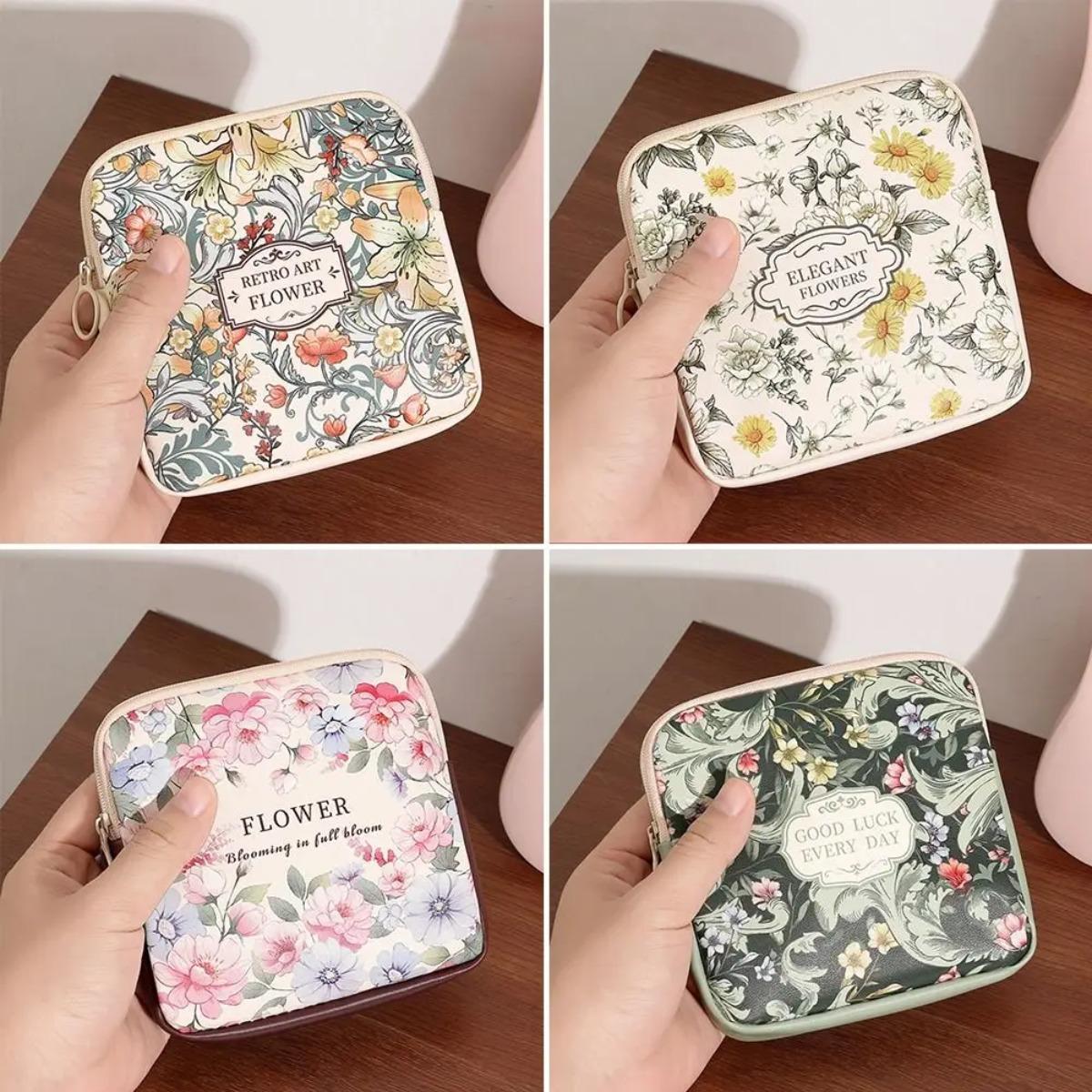 Creative PVC Sanitary Pads Bag Large Capacity Multipurpose Cosmetic Bag Coin Purse Mini Data Cables Organizer, Chic, Zipper, Compact, Organized, Casual, Multi-Use, Storage Bag