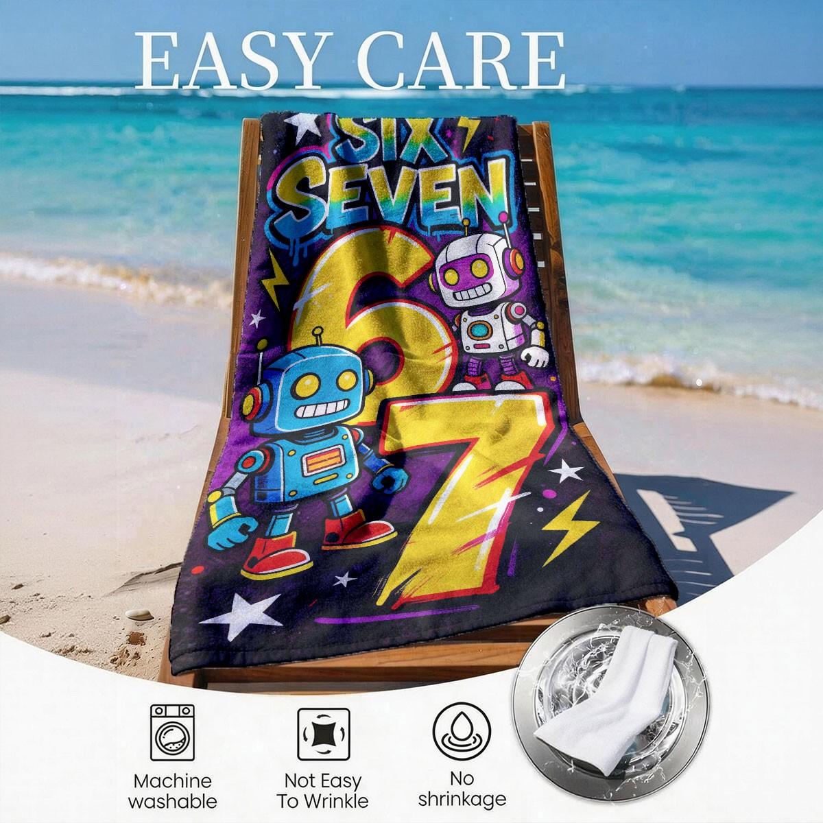 A Number 67 Robot Graffiti Trendy Printed Beach Towel - Oversized, Skin-friendly, Absorbent and Quick-drying, Perfect for Beach and Pool Leisure, Ideal for Summer Trips - Suitable for Seaside Vacations, Pool Parties and Outdoor Picnics Quick Drying Towels