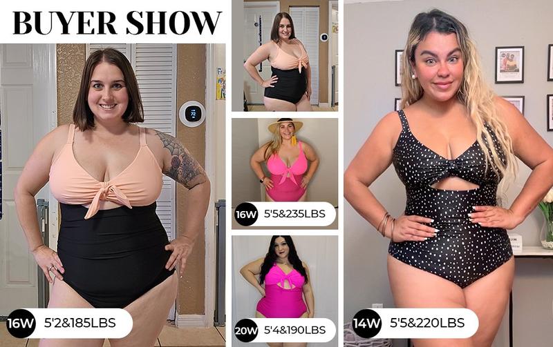 Aqua Eve Plus Size One Piece Swimsuit for Women Tummy Control Bathing Suit Cutout Swimwear