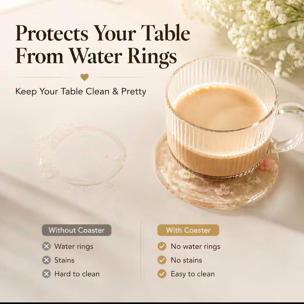 4pcs Transparent Floral Acrylic Tableware Coasters, Waterproof, Non-Slip, Heat Resistant,Home Gift, Kitchen, Office Desk, Wedding Birthday Party Decor