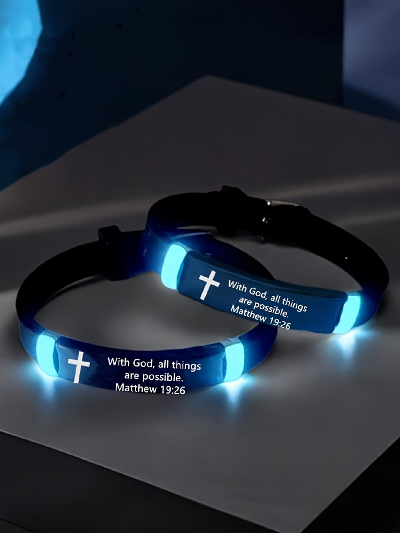 2 Pcs "With God" Inspirational Bible Verse Cross Night Light Bracelet, Cross Bracelets, Christian Silicone Identity Band, Inspirational Gift for Men and Women, All Seasons Casual Wear No Fade Couple Gift