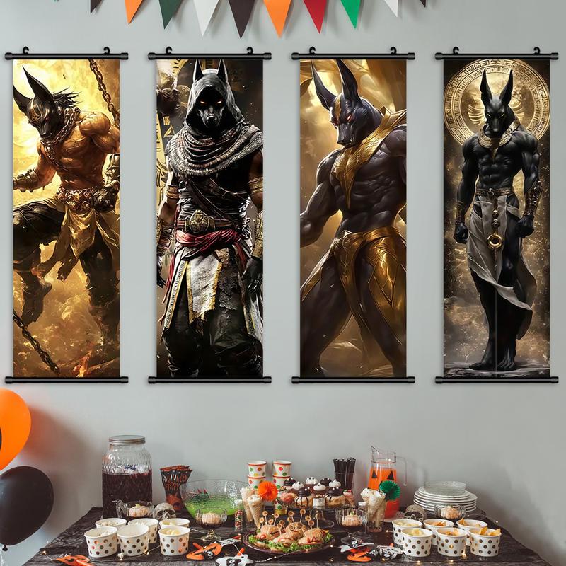 Vintage Egyptian Anubis Art Poster, 4-Piece Hanging Banners, Modern Home Decor, Waterproof Print, Living Room Wall Art, Bedroom Mural