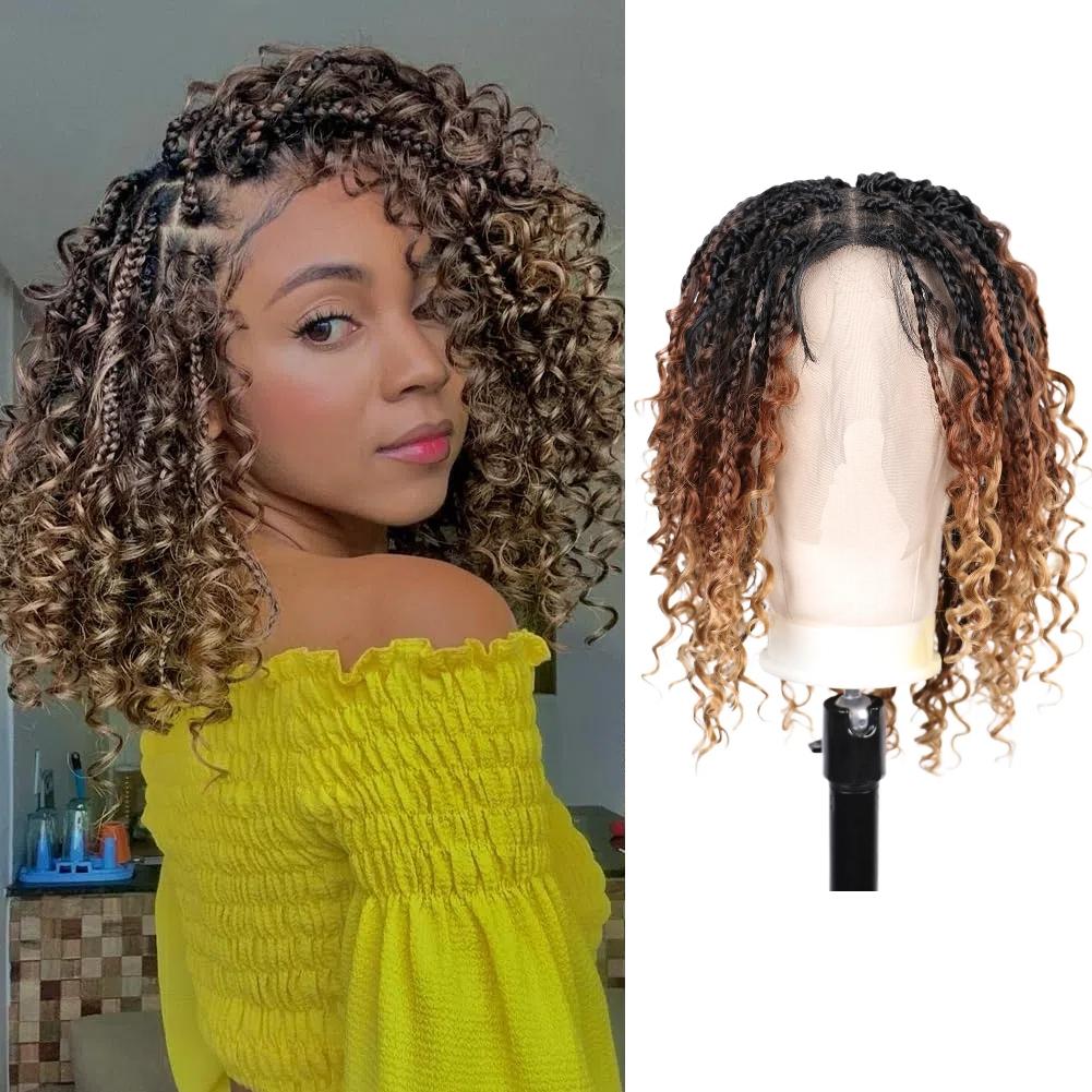 Braided Wigs for Women 16inch 13x6HD Braided Lace Front Wigs Boho Braided Wigs with Baby Hair Black Goddess Box Braid Wig Premium Synthetic Braided Lace Front Wigs