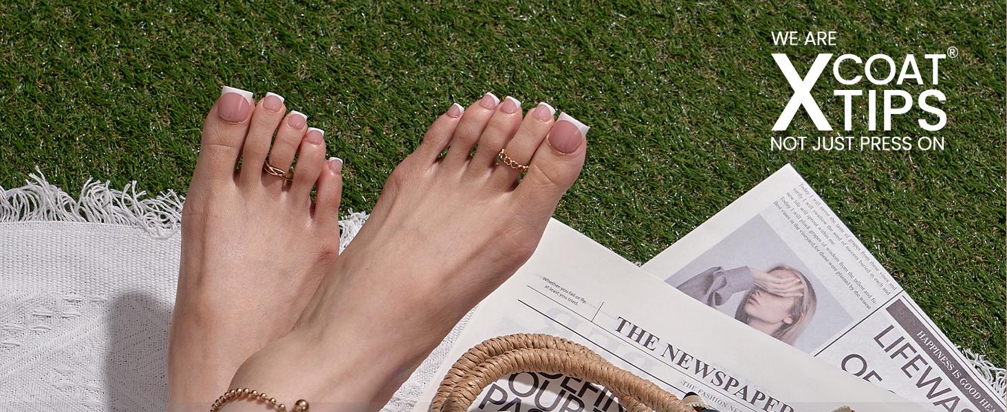 btartboxnails XCOATTIPS Toe Nail Tips - Product only 160pcs  Real Square Brown French Tip Short Toenail Press Ons Fit for Short & Extra Short Toenails Bed,Soft Gel Toe Nail Tips for Women